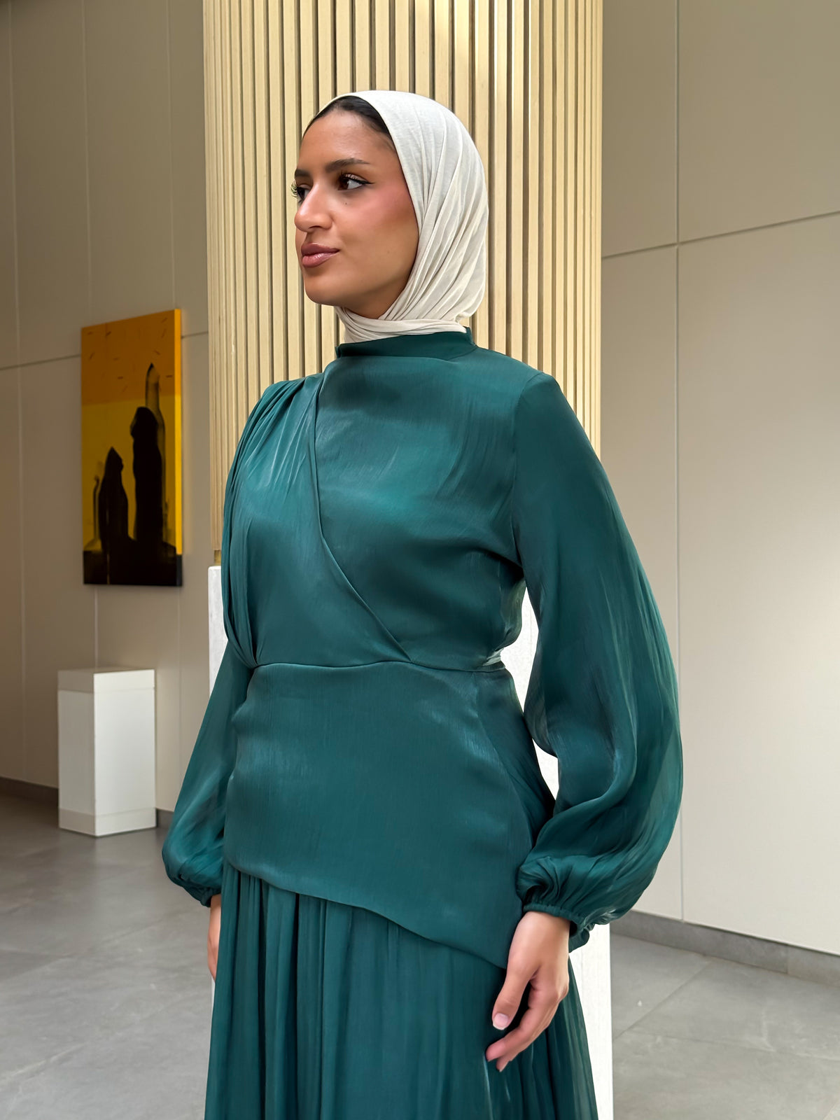 Draped Organza Dress - Emerald