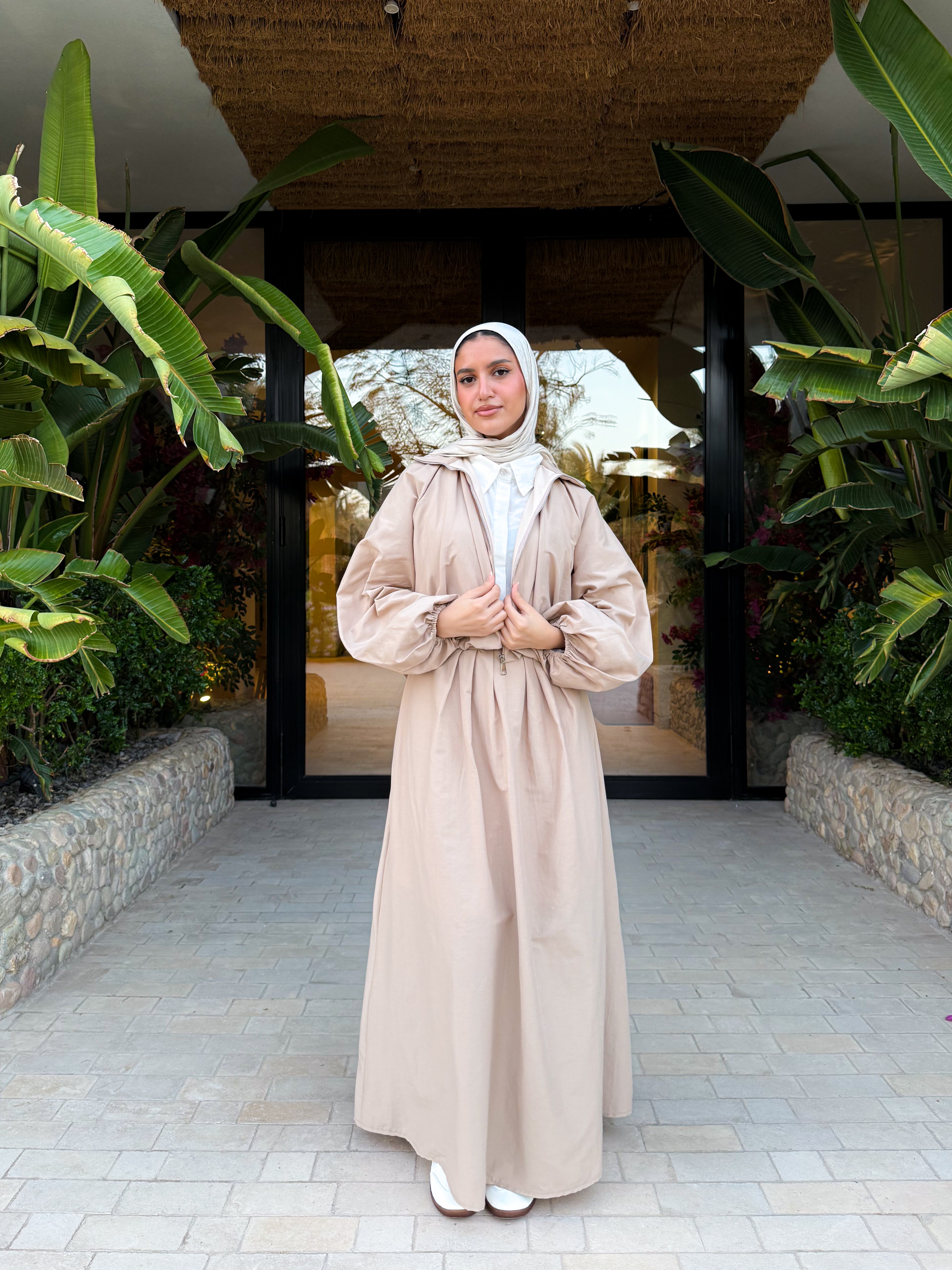 Casual Gabardine Skirt-Beige