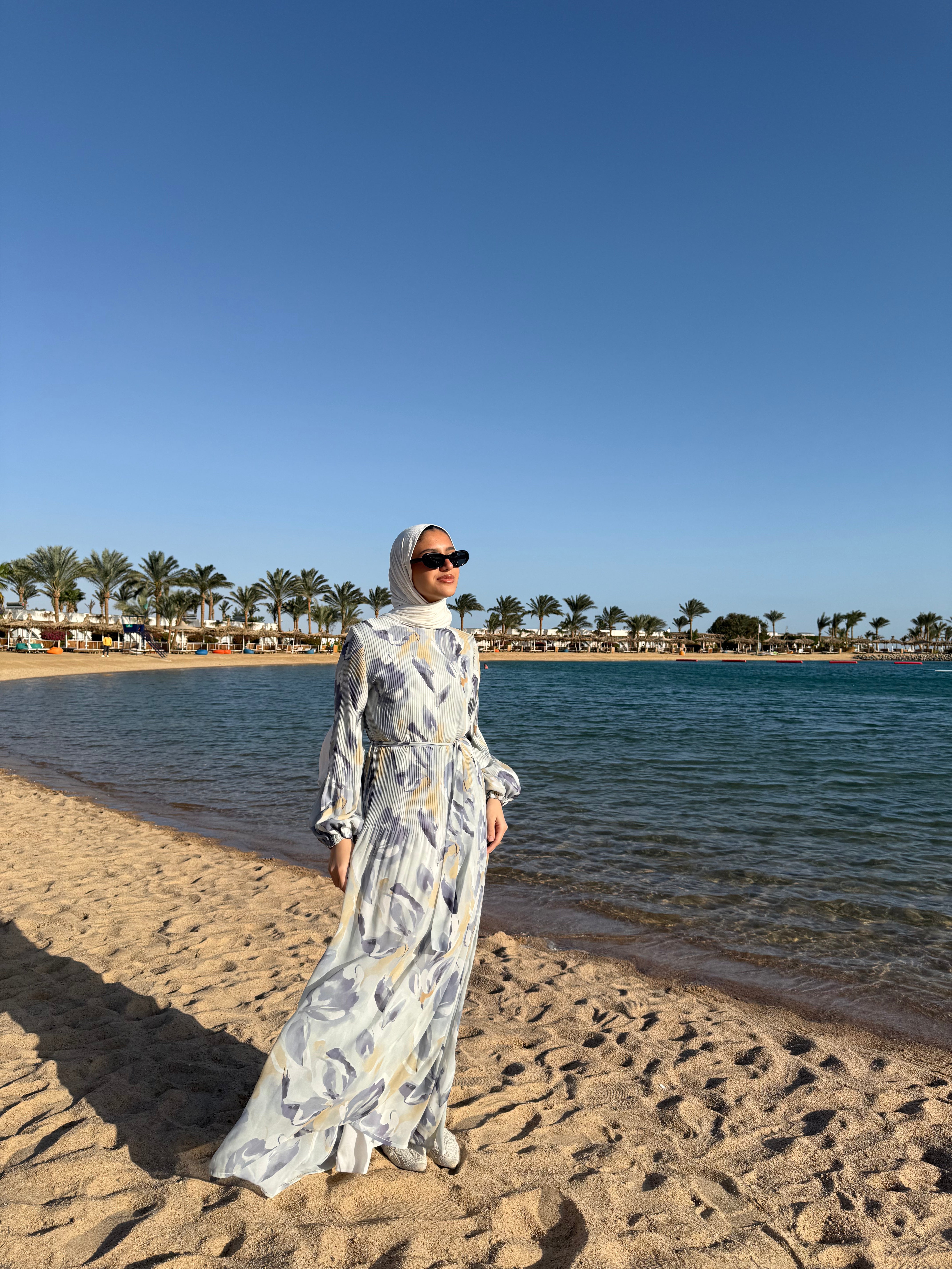 Pleated Accordion Dress-Floral Blue