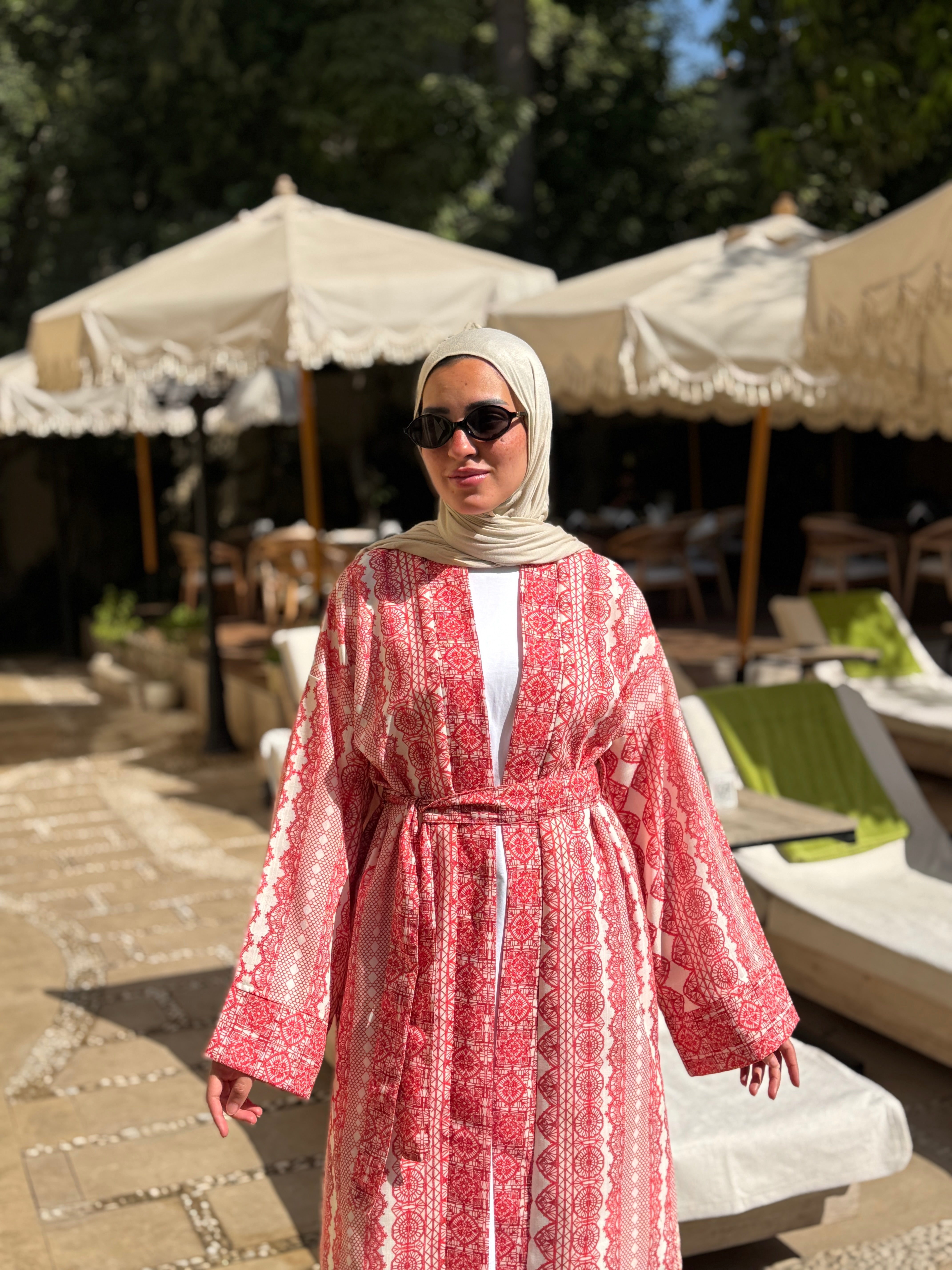 Patterned Cardigan white*red