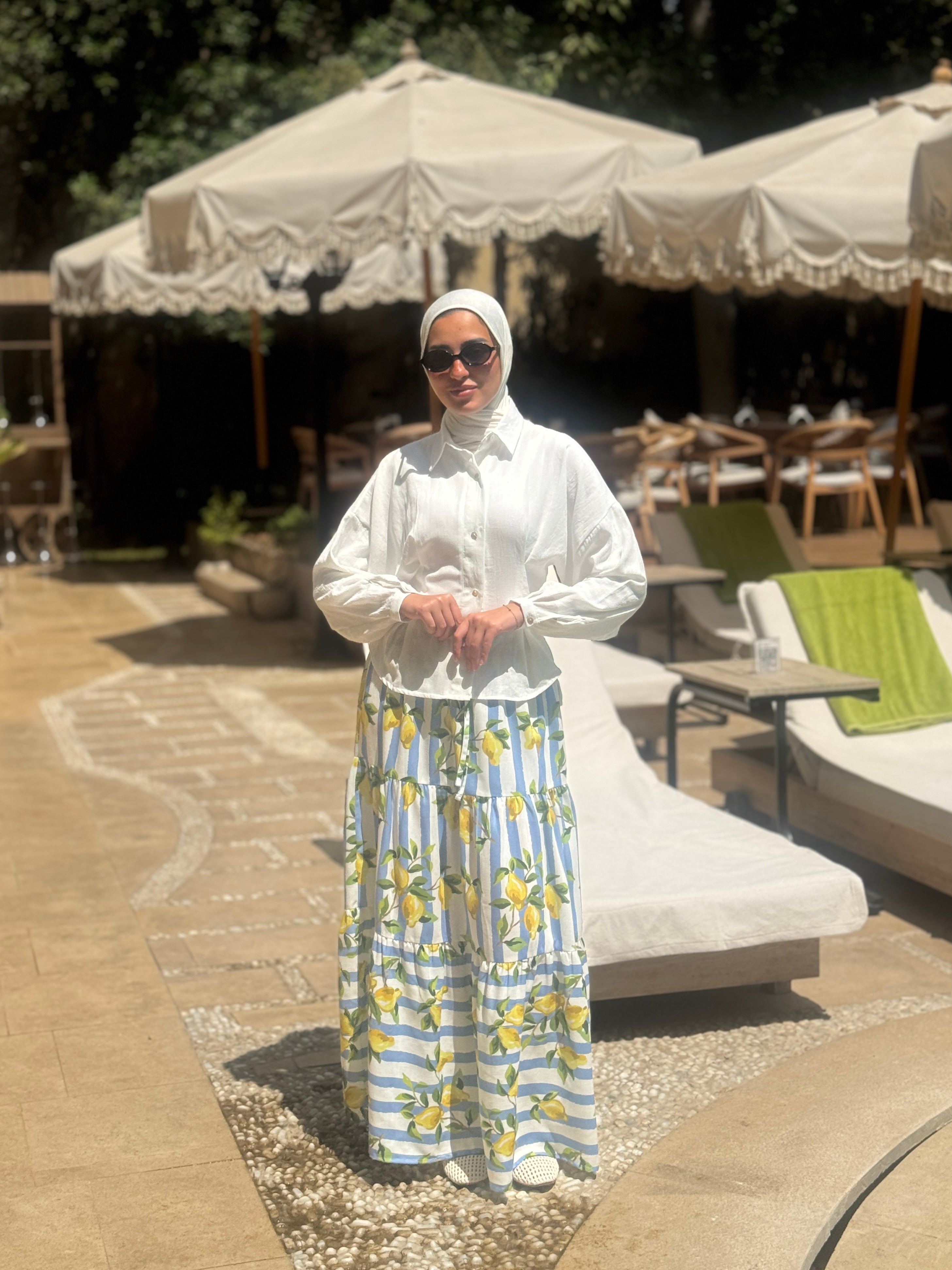 Printed Tiered Skirt - lemon