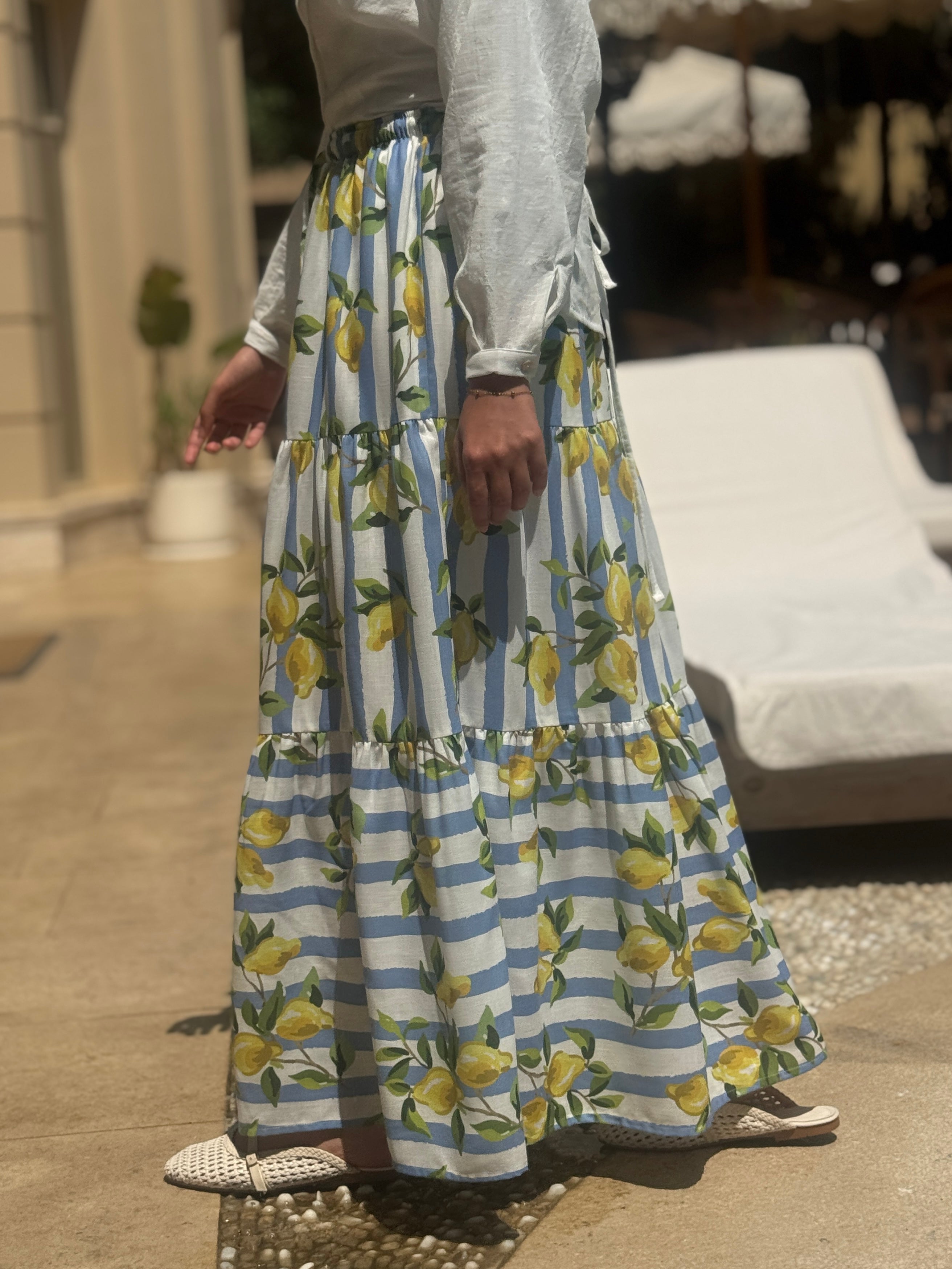 Printed Tiered Skirt - lemon