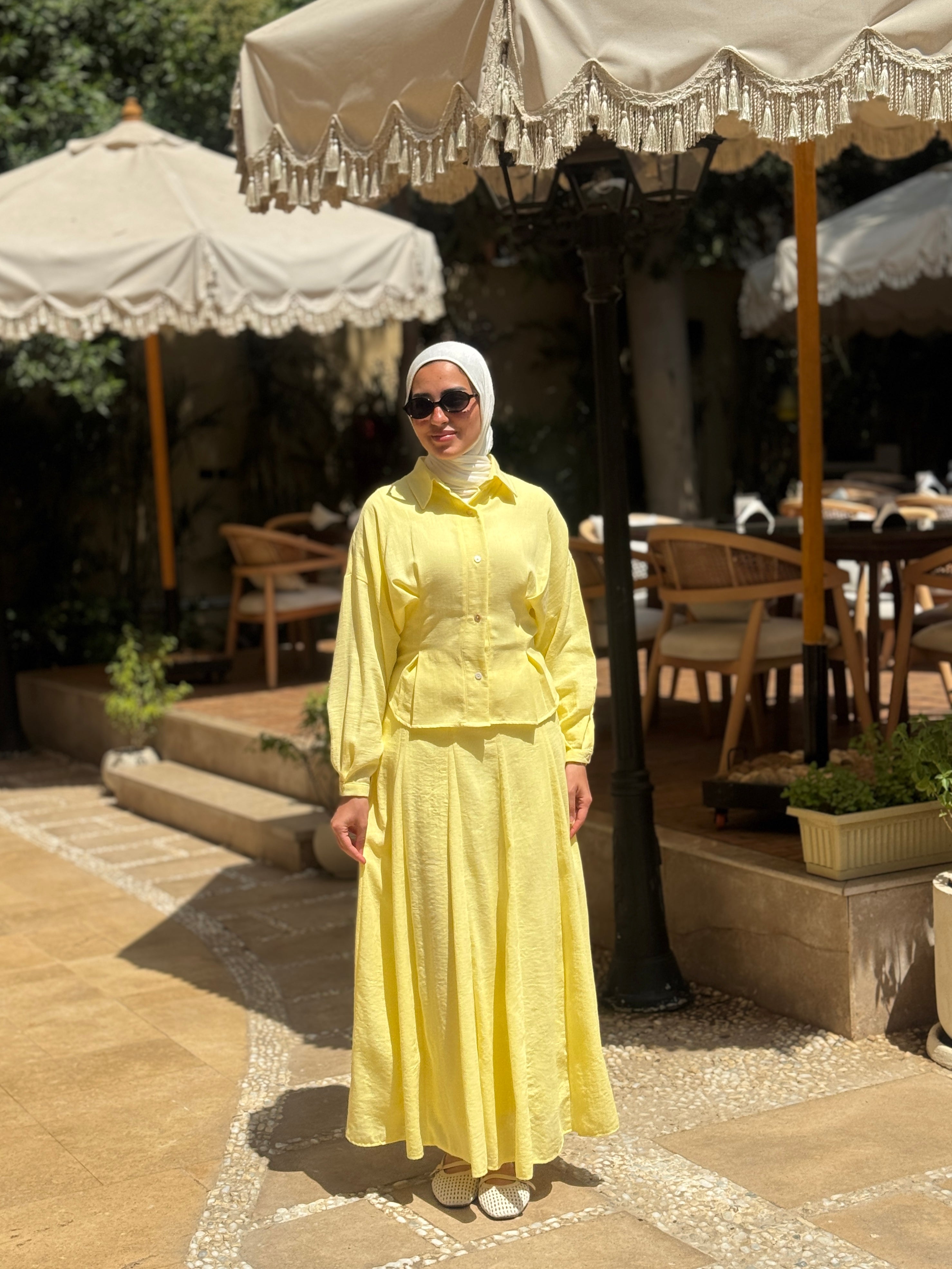 Seamed Panels Skirt - yellow