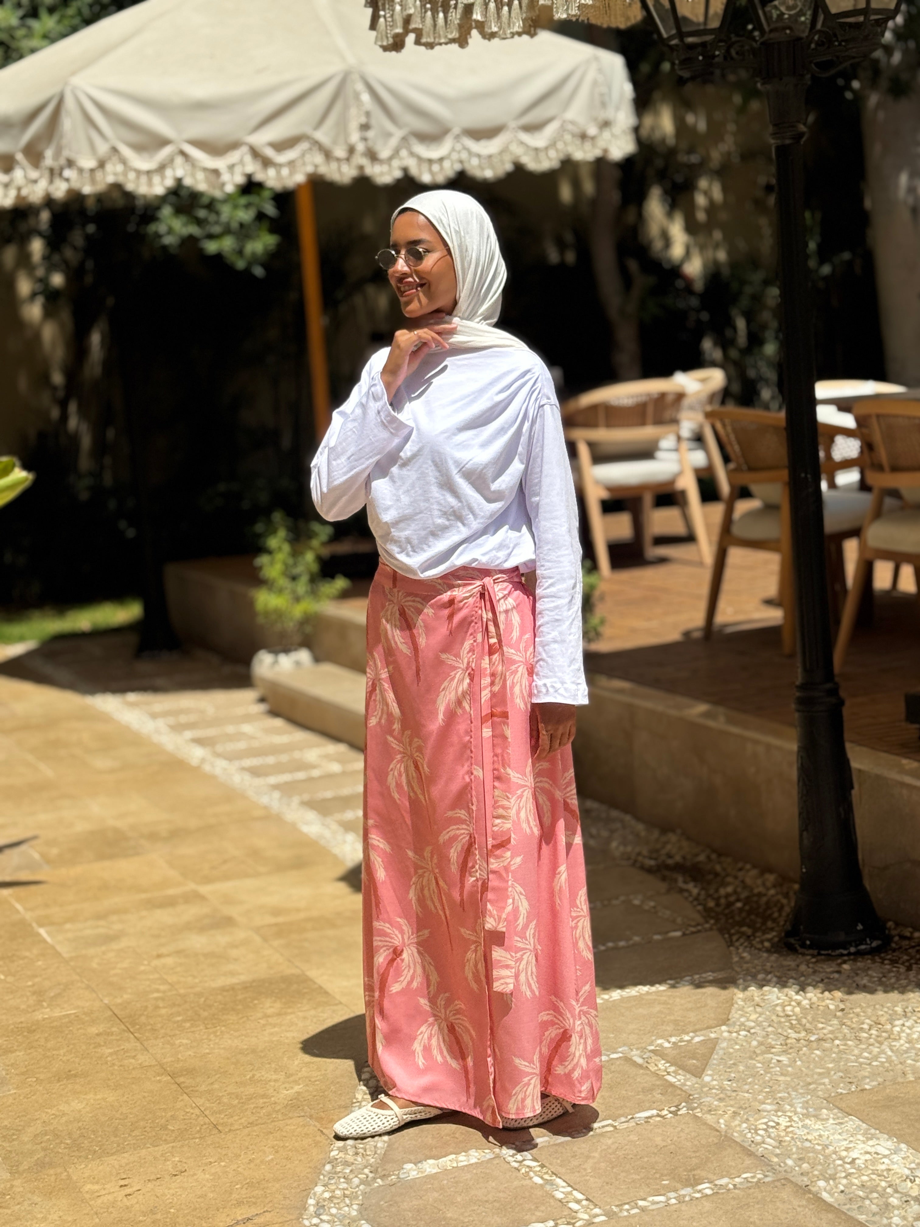 Linen Wrap Skirt -Pink
