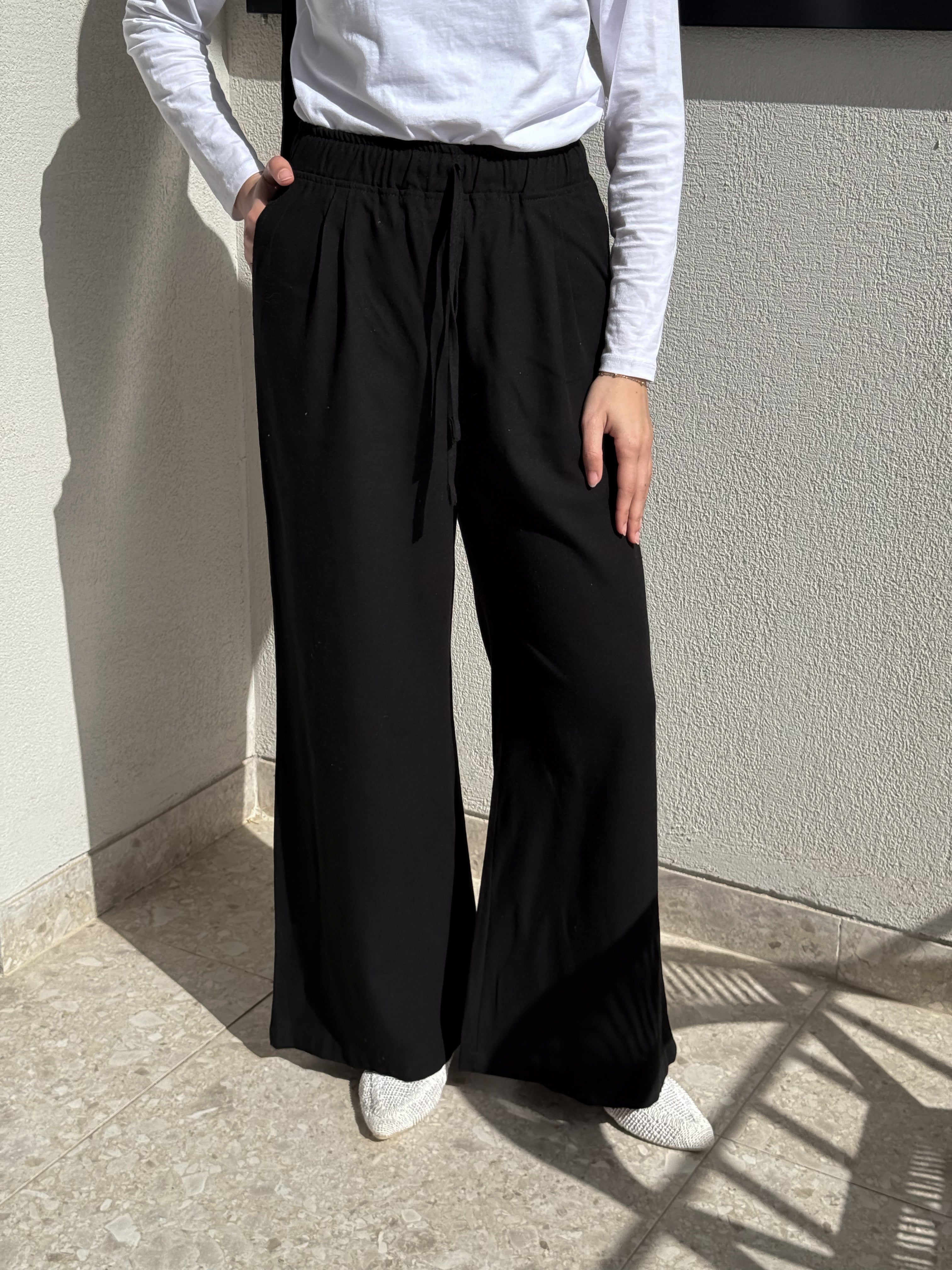 Linen Drawstring Pants-Black