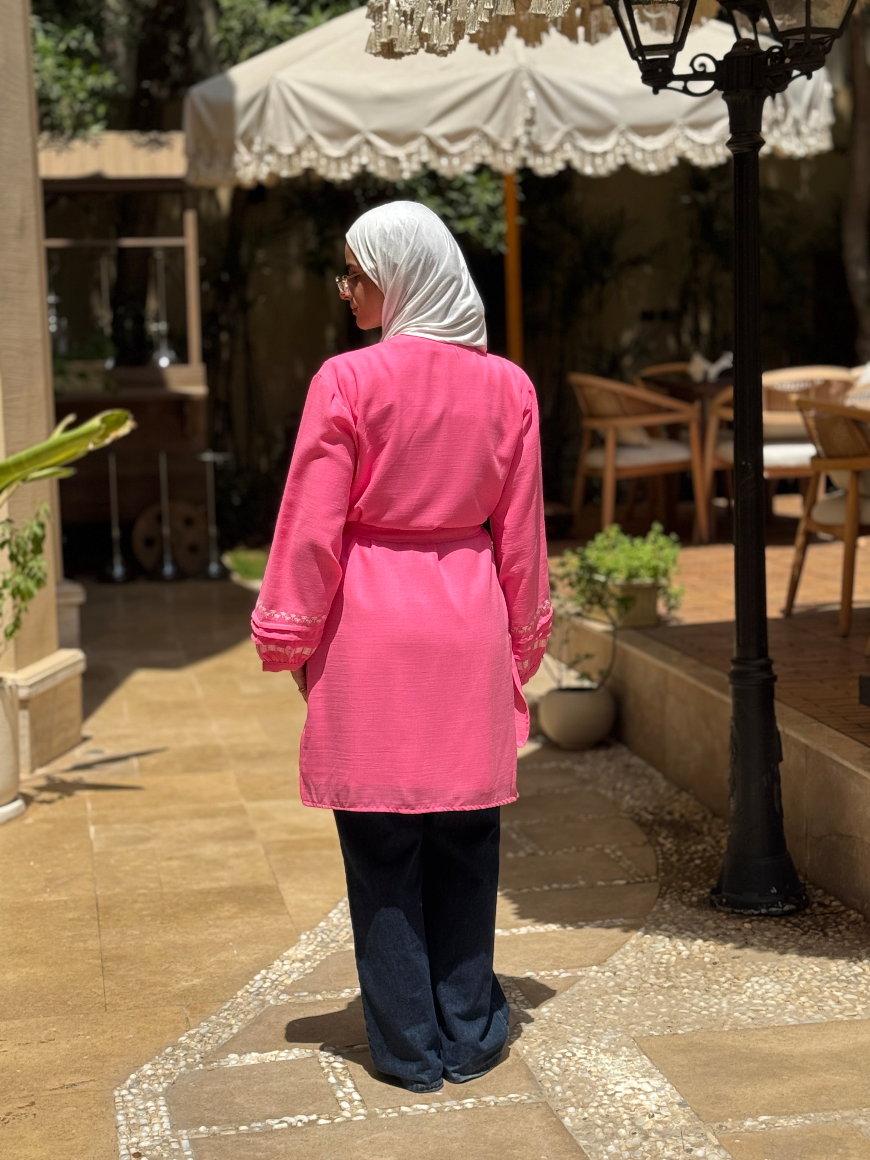 Palms Embroidery Cardigan - pink