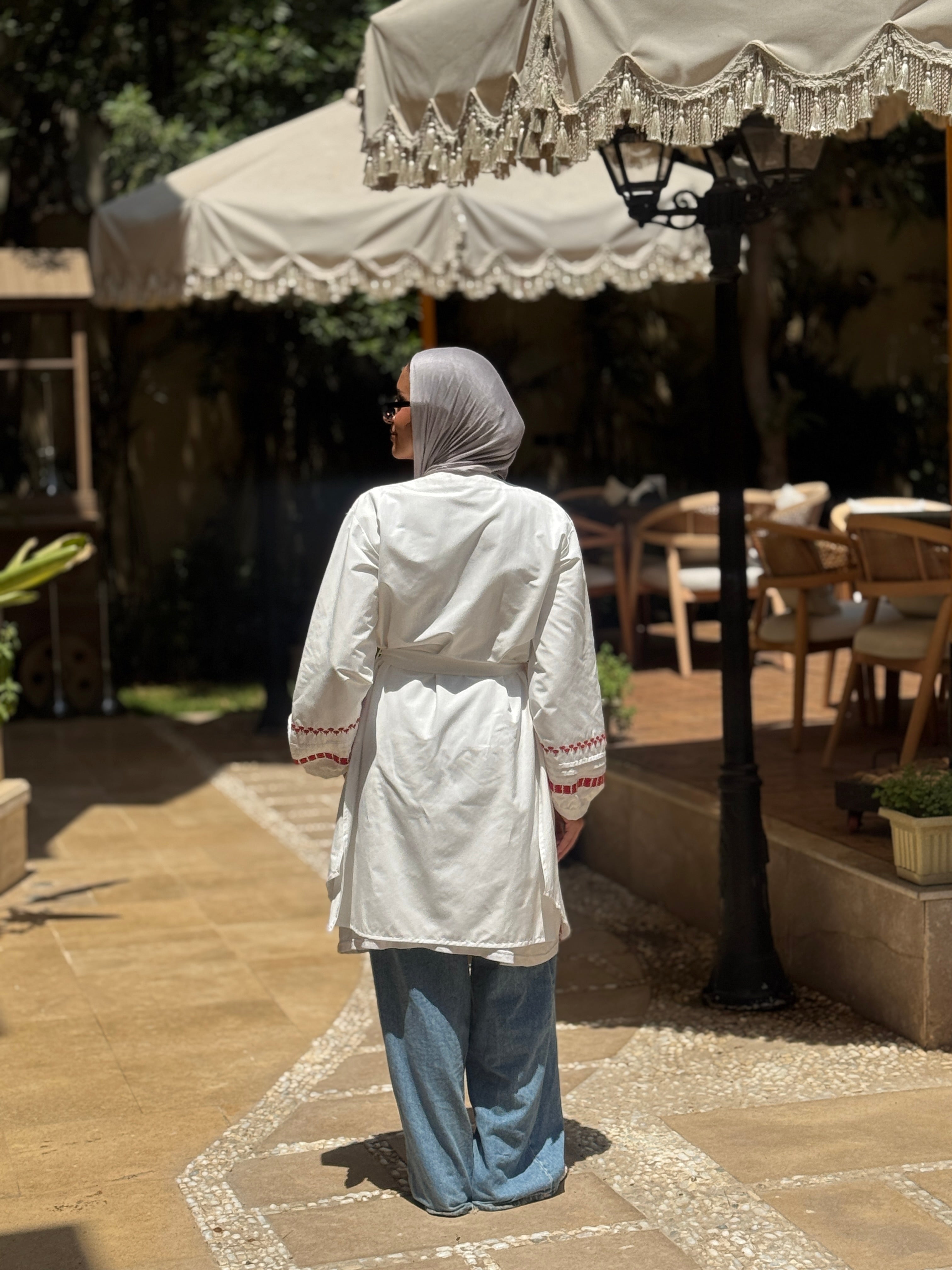 Palms Embroidery Cardigan - white