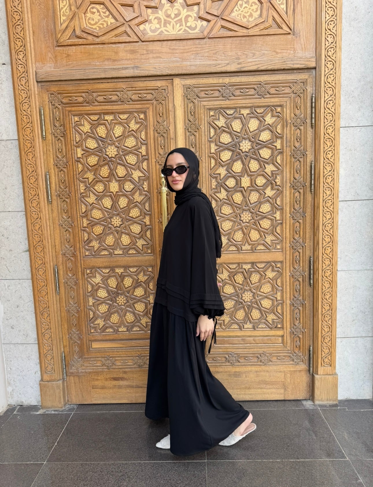 Pleated Sleeves Abaya-Black