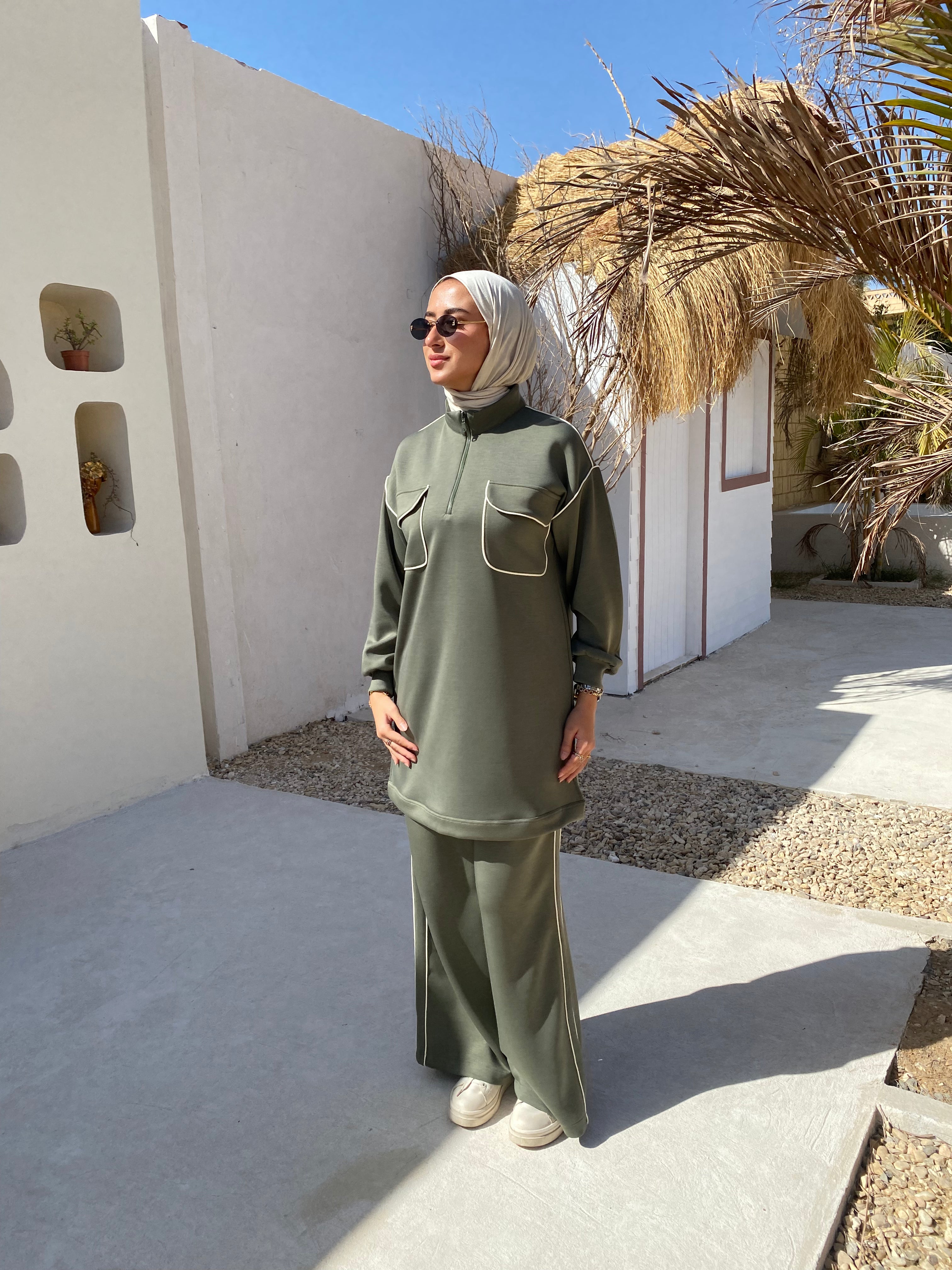 Piped Pants - Olive