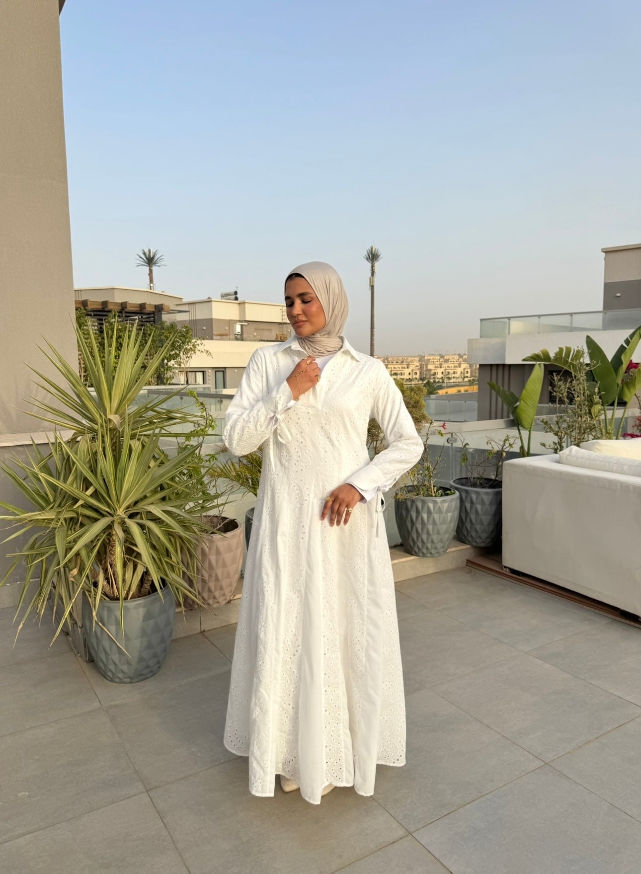 Voile Panels Dress -White