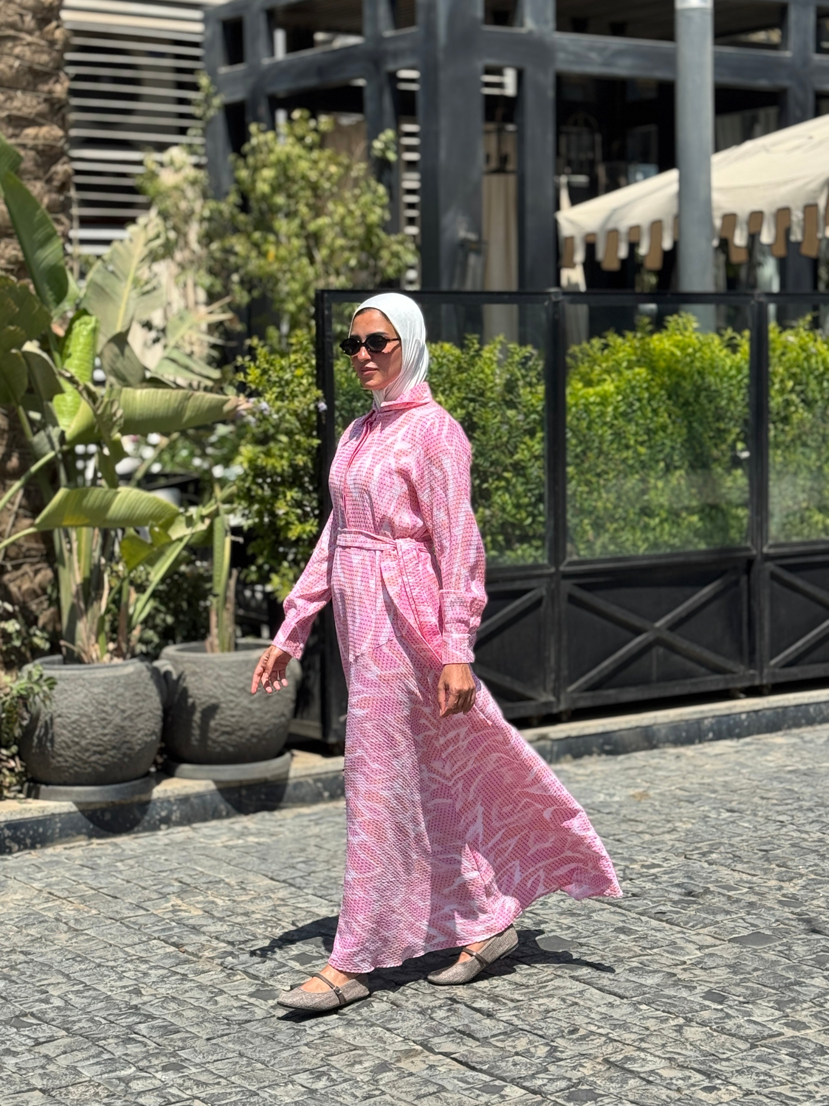 Textured Printed Dress- Fuchsia