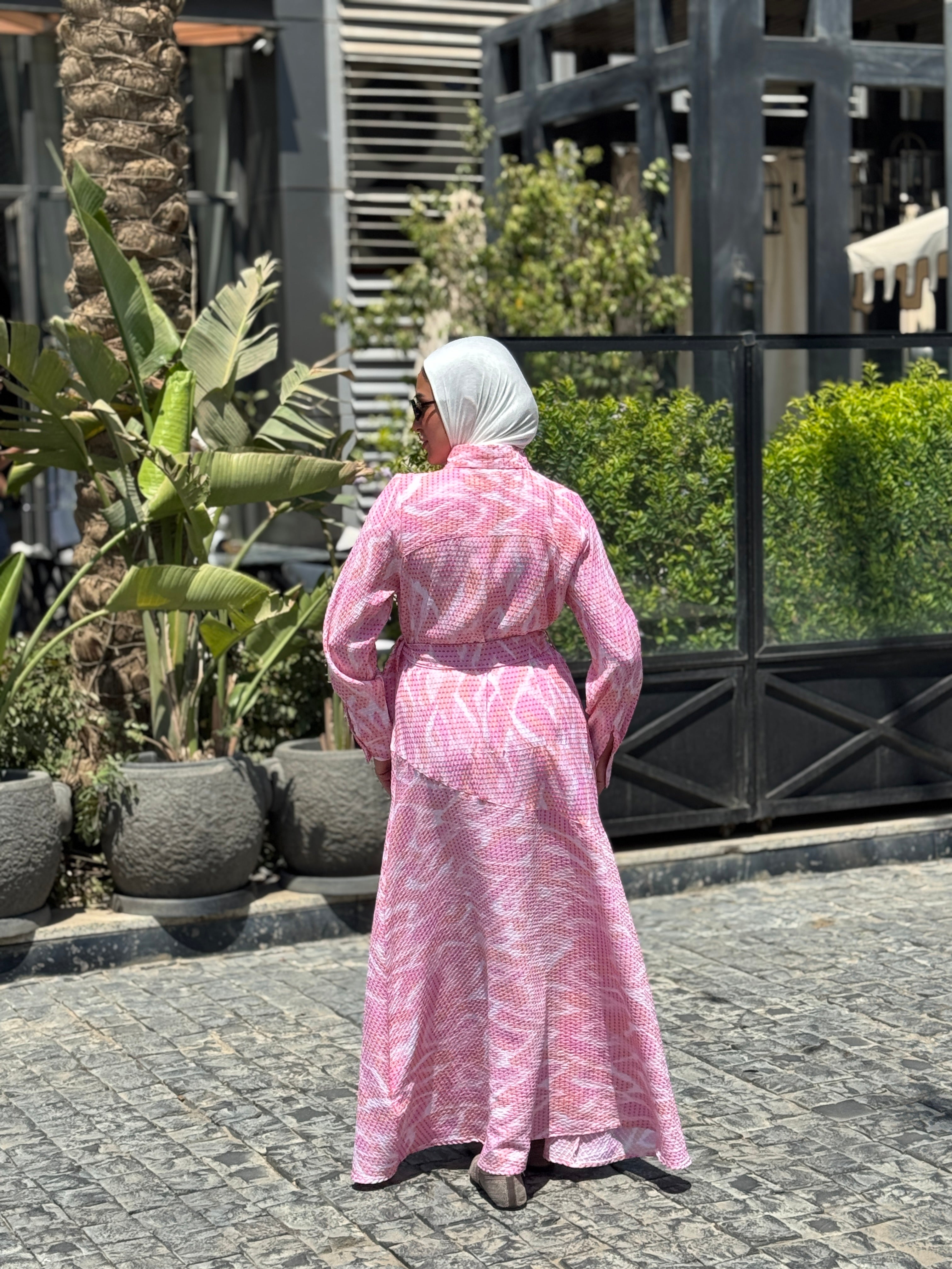 Textured Printed Dress- Fuchsia