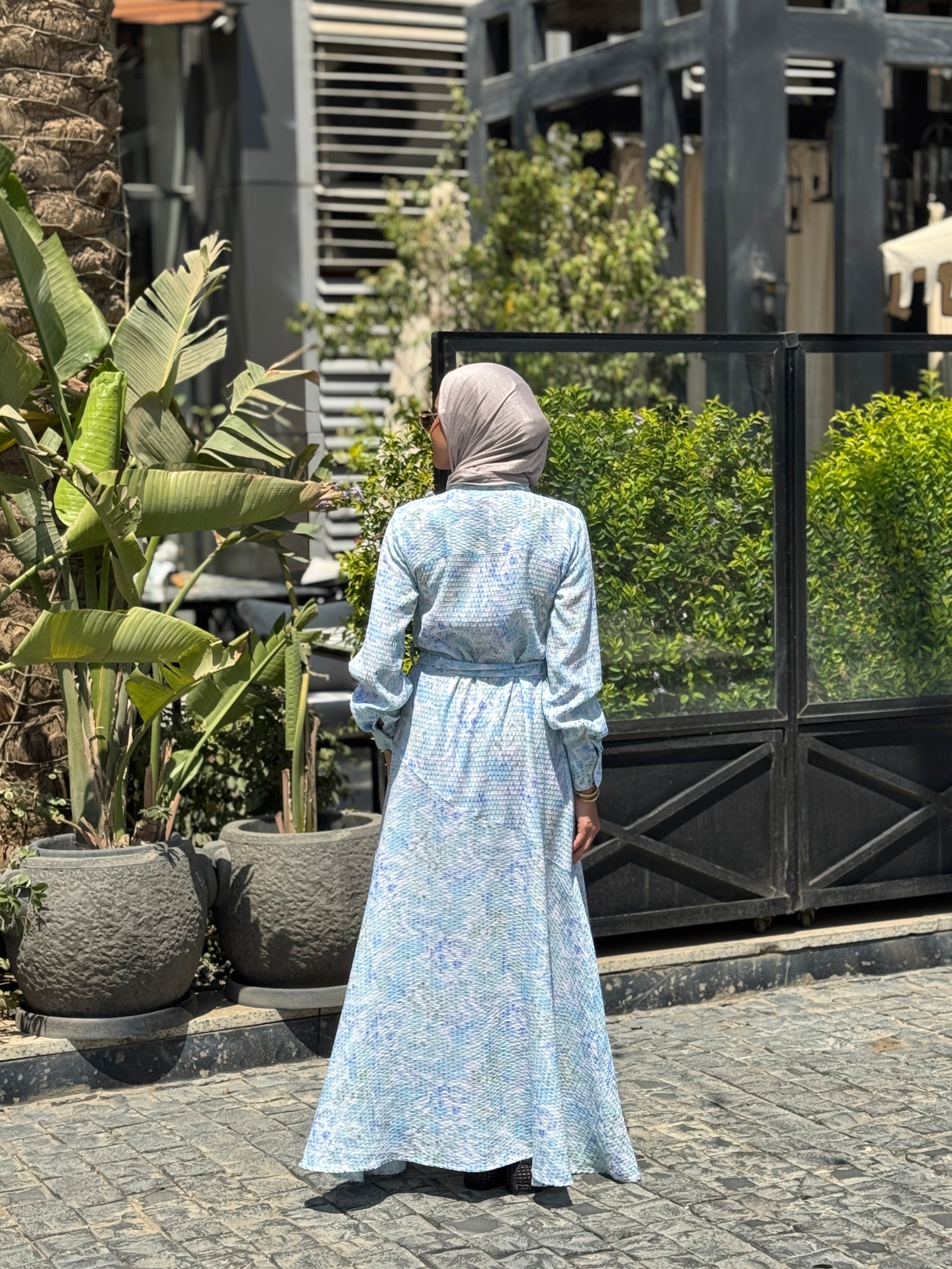 Textured Printed Dress- Green