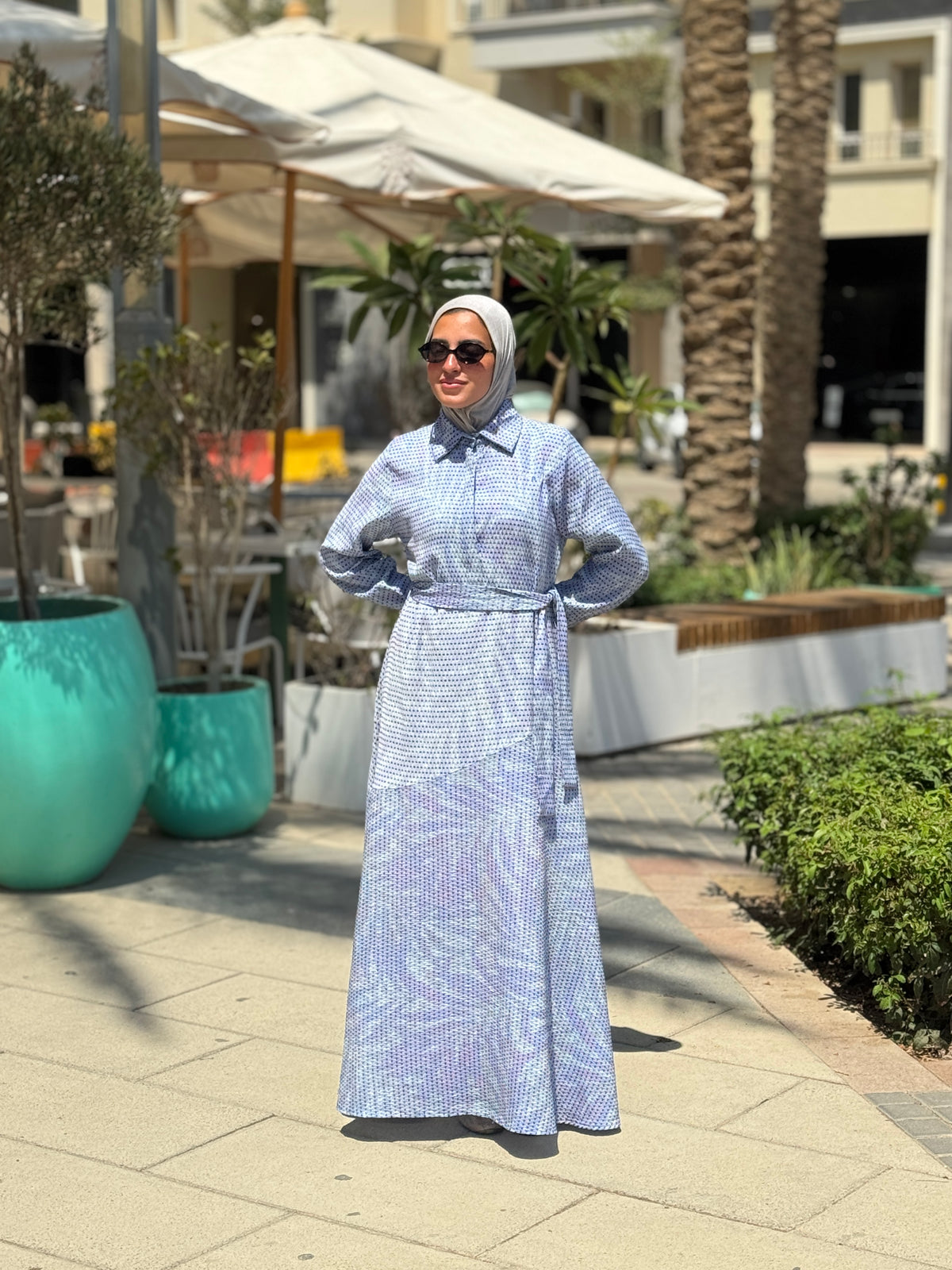 Textured Printed Dress- Blue