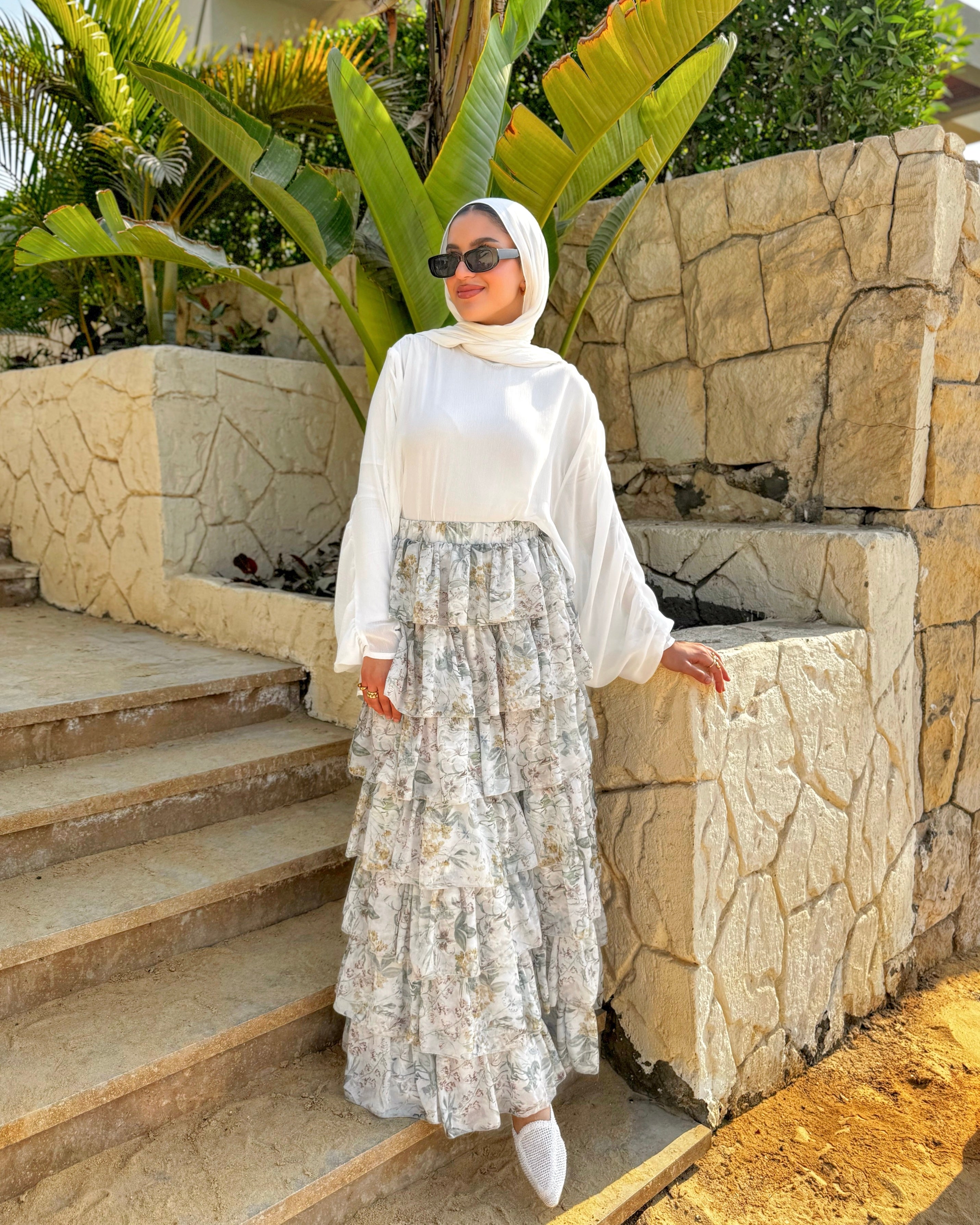 Layered Chiffon Skirt - Beige