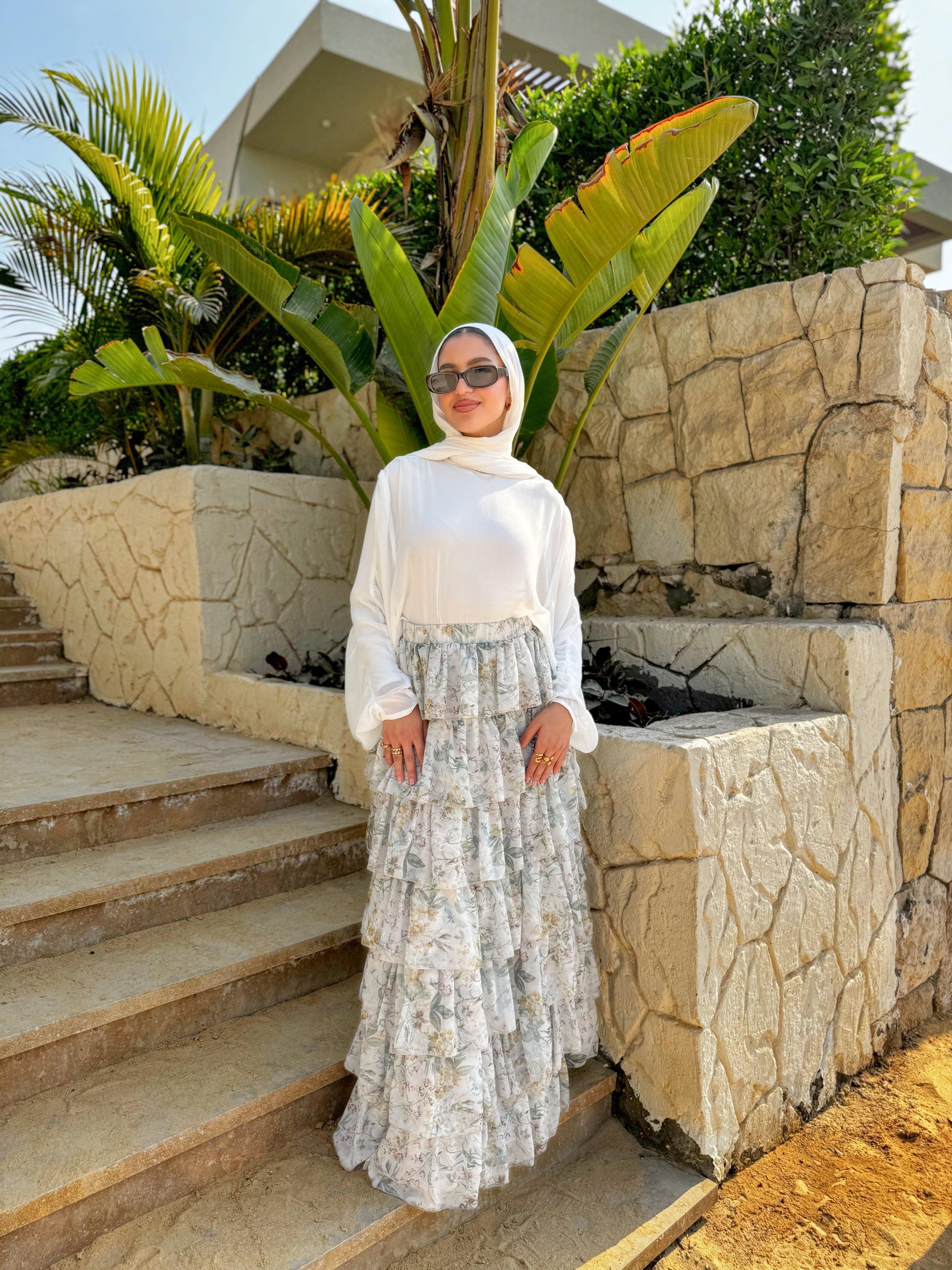 Layered Chiffon Skirt - Beige