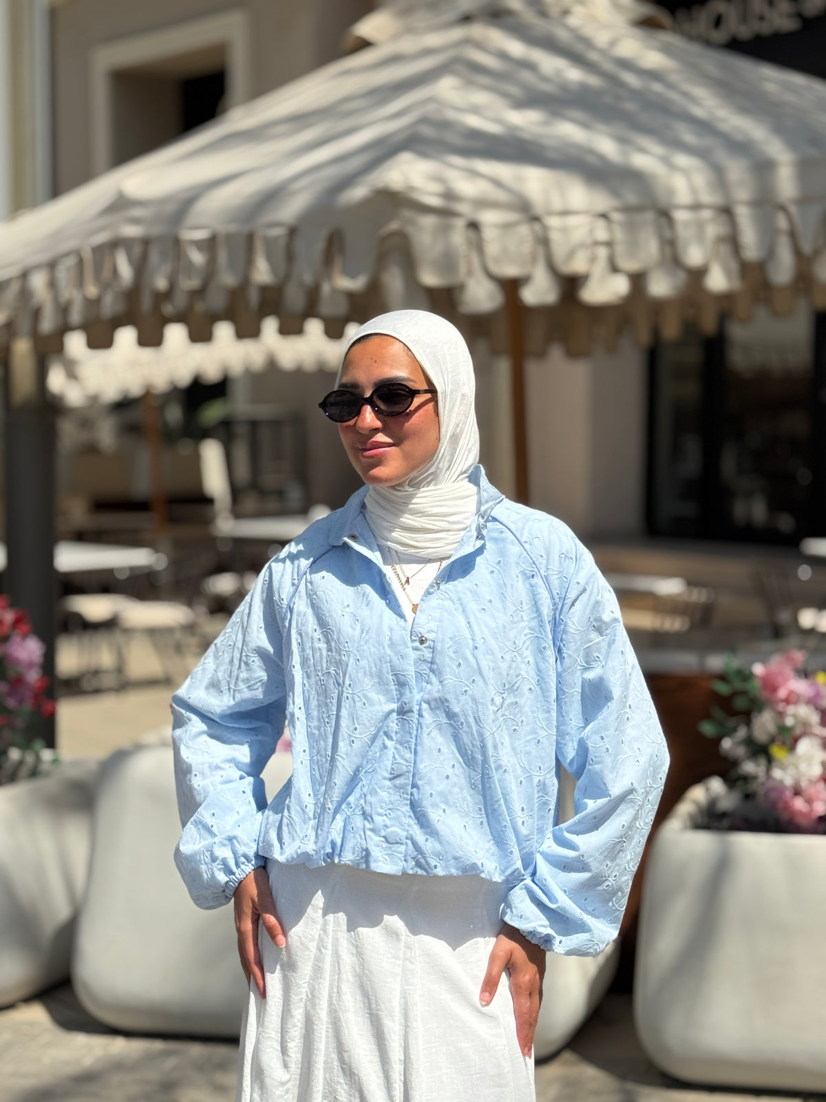 Balloon Broderie Jacket- Baby Blue