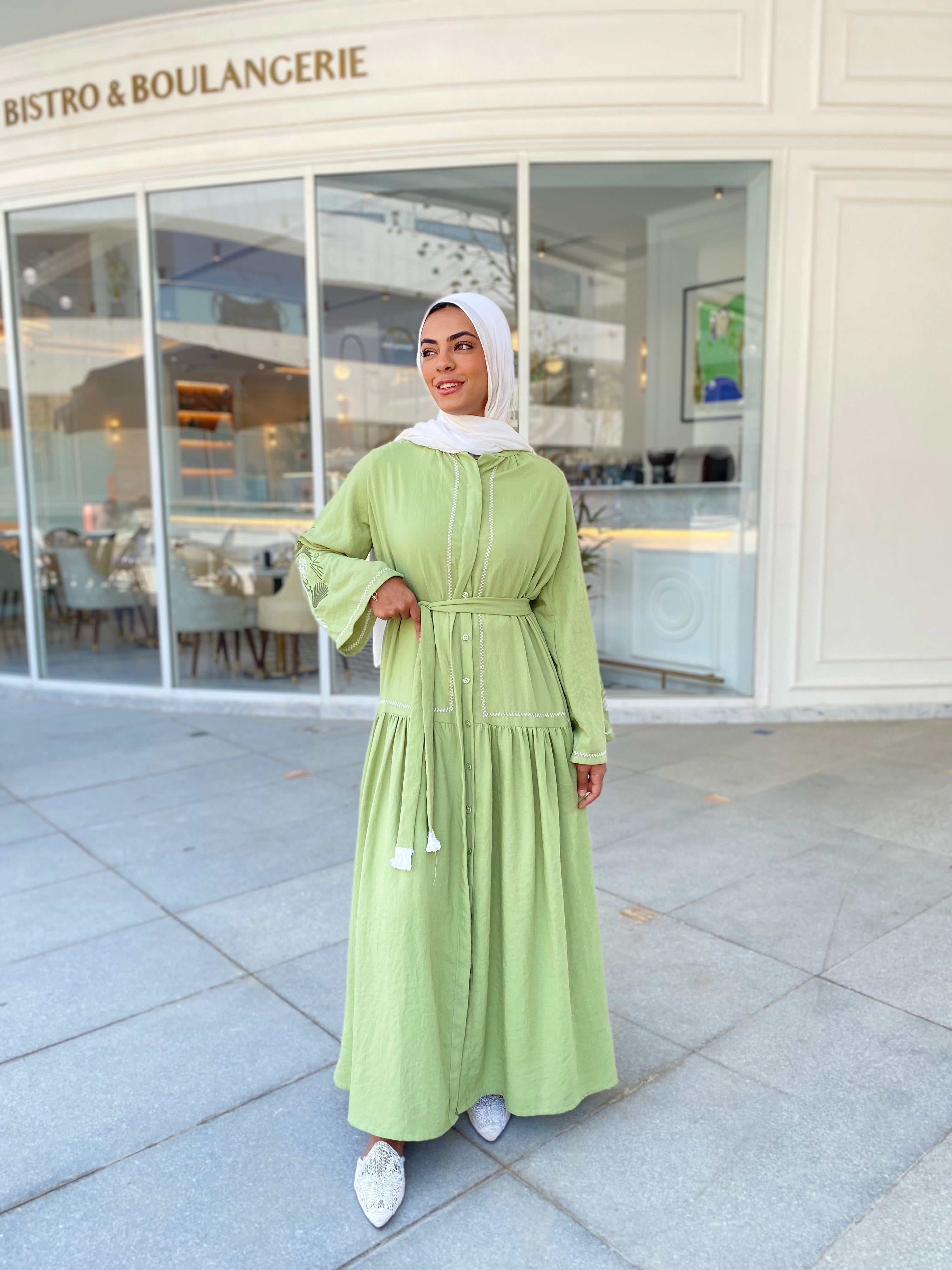 Palms Embroidered Dress Lime Hijab Boutique palms-embroidered-dress-lime-hijab-boutique