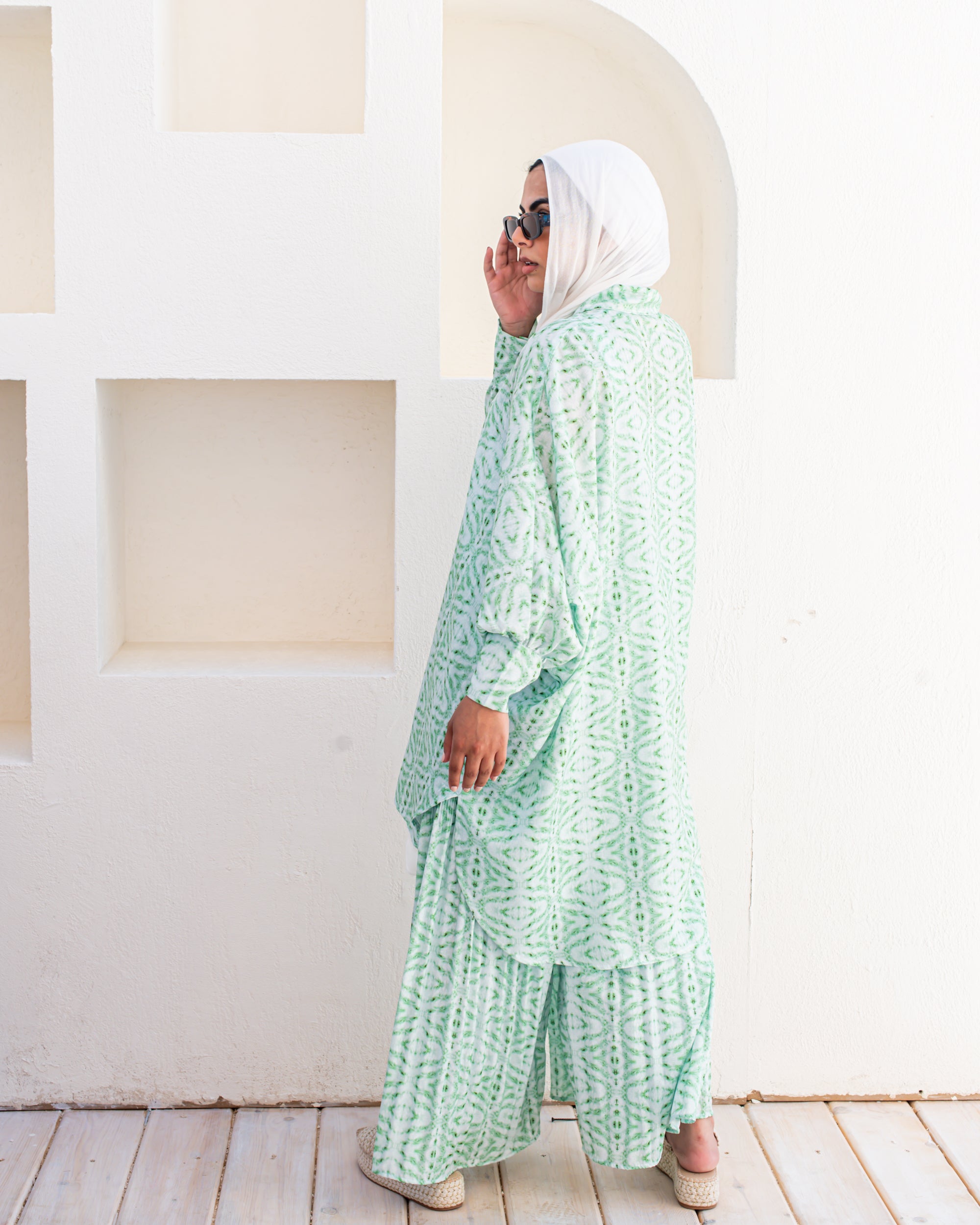 Over Sized Printed Shirt-Green