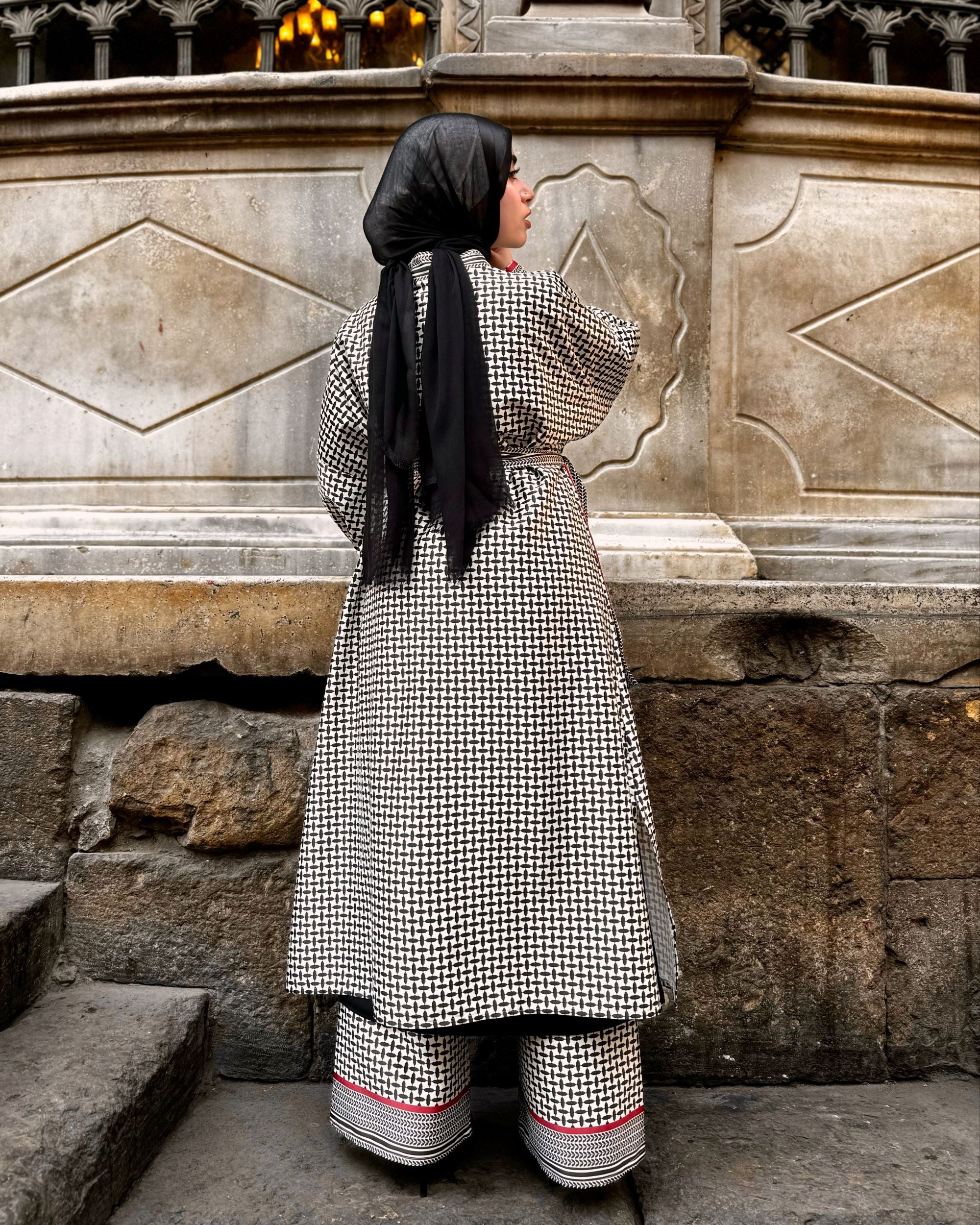 Palestinian Printed Cardigan-Black*White