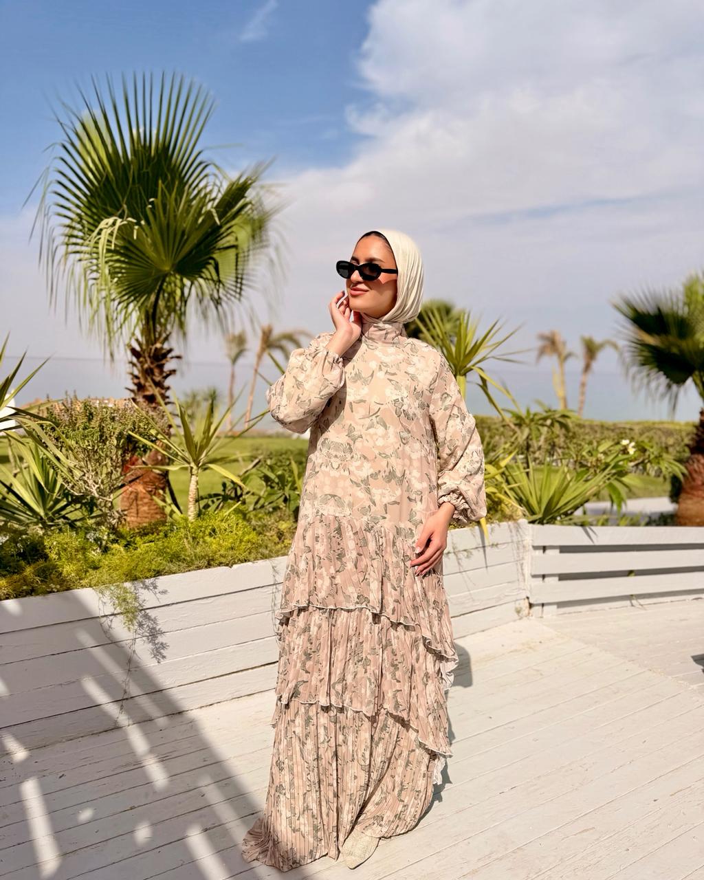 Double Pleated Layers Dress -Beige