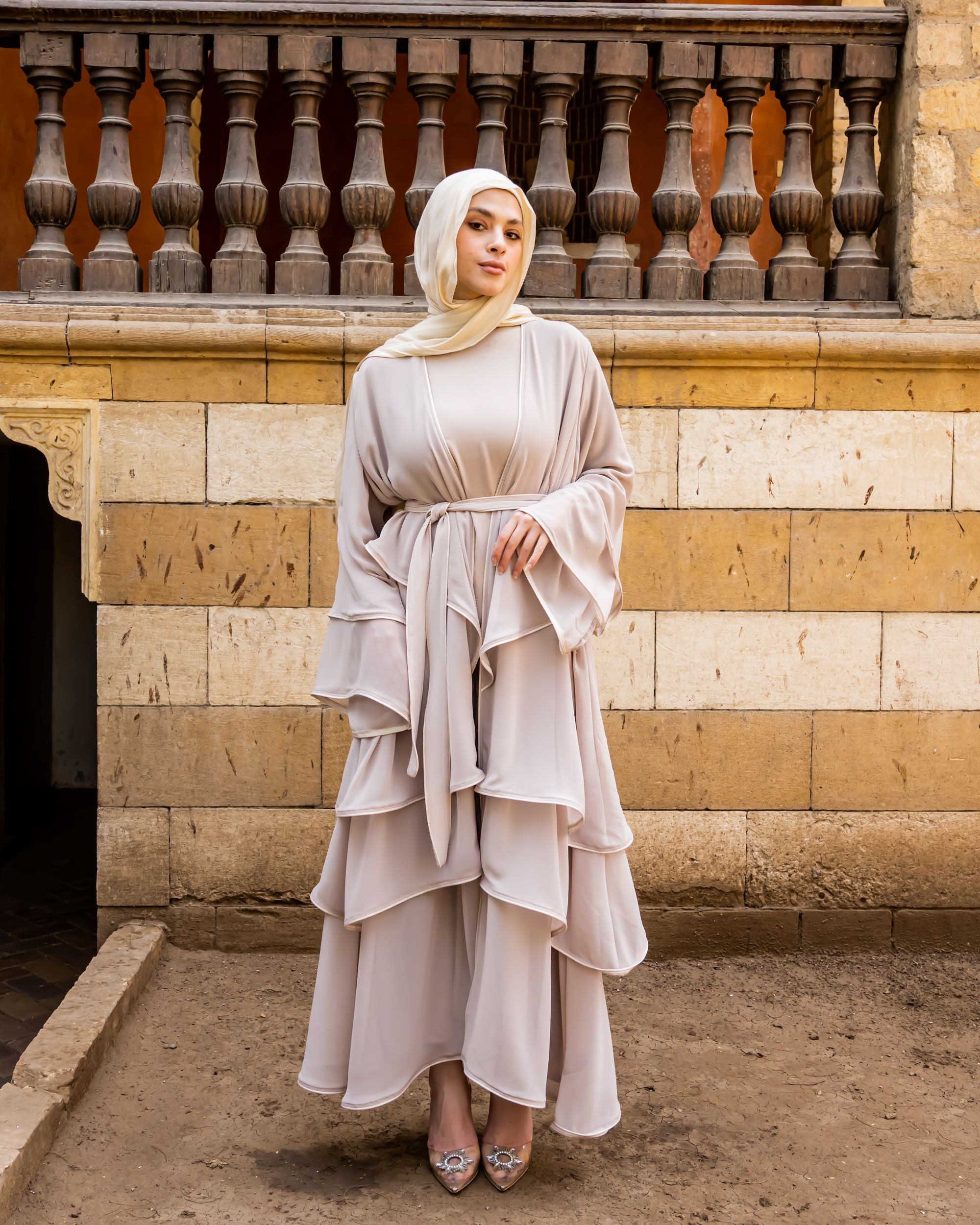 beige hijab dress Beige Hijab Evening Dress