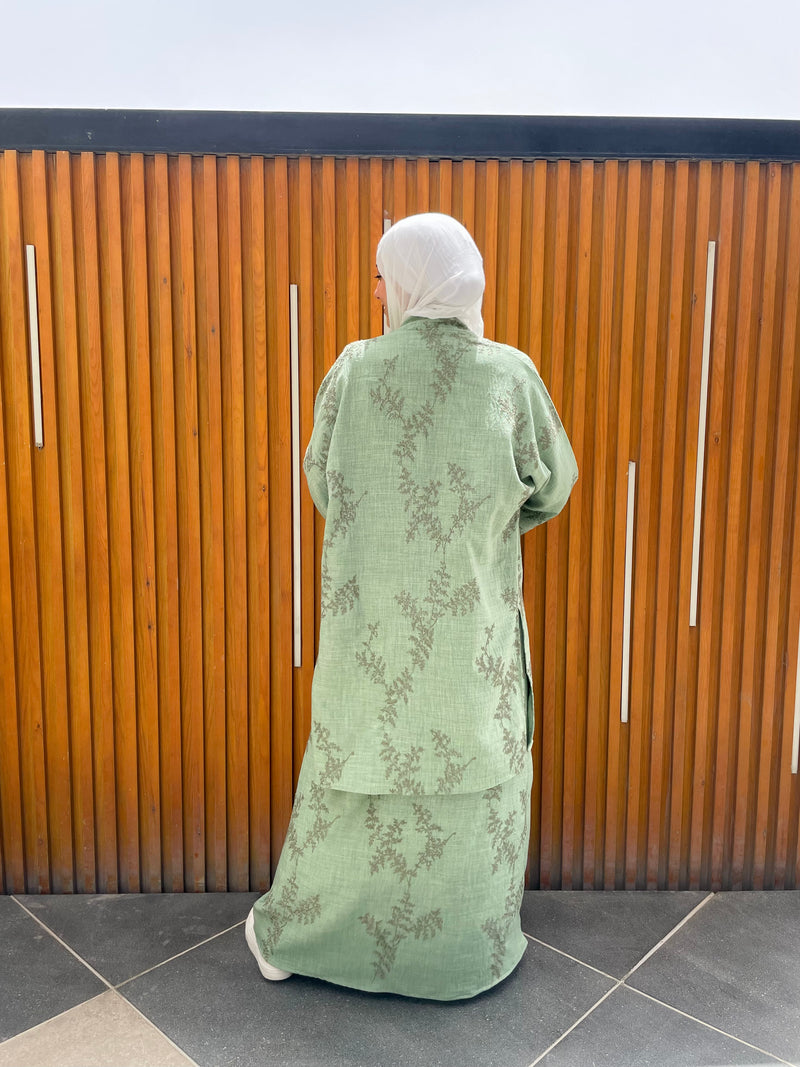Linen Embroidered Kimono-Olive