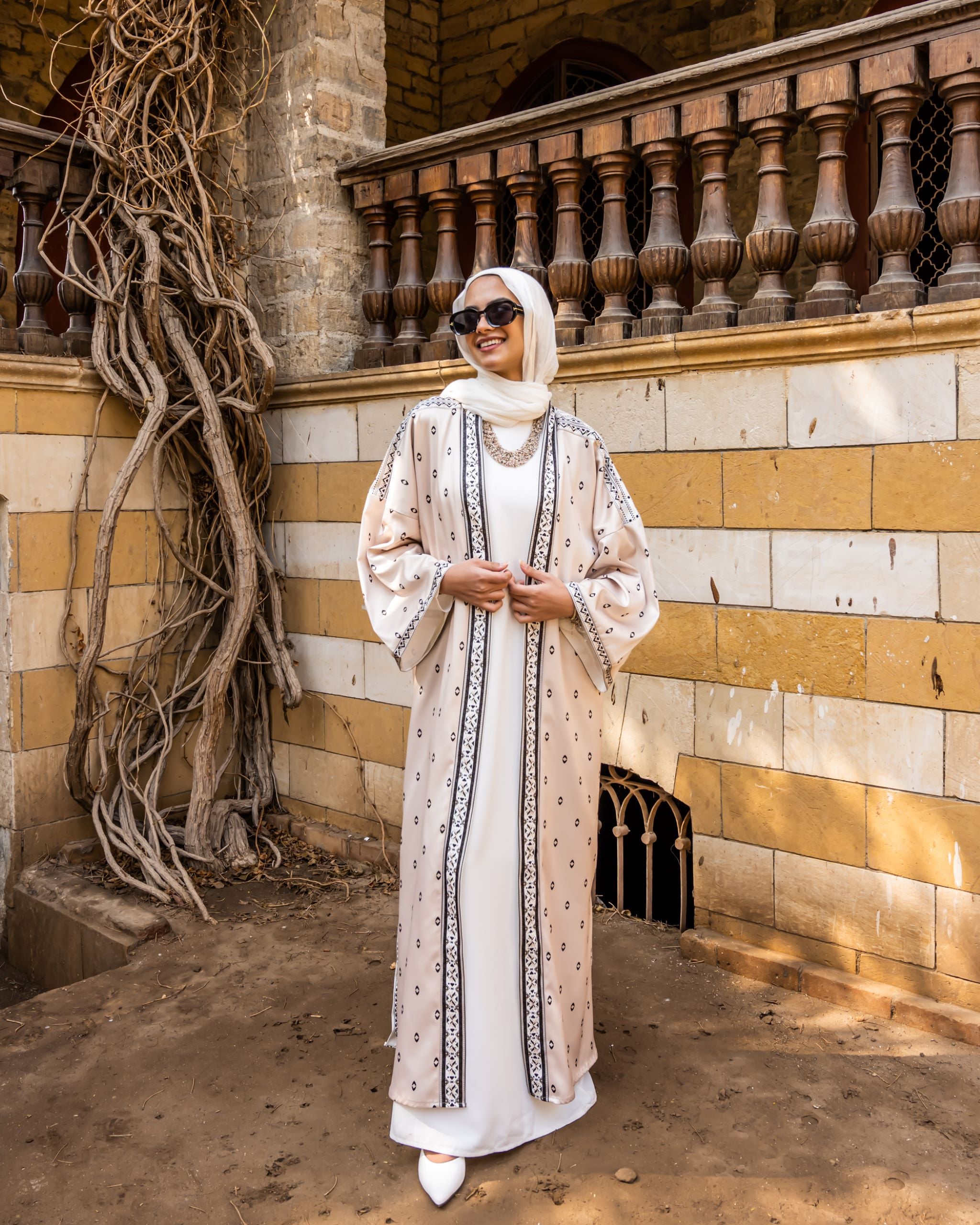 Oriental Printed Cardigan-Beige