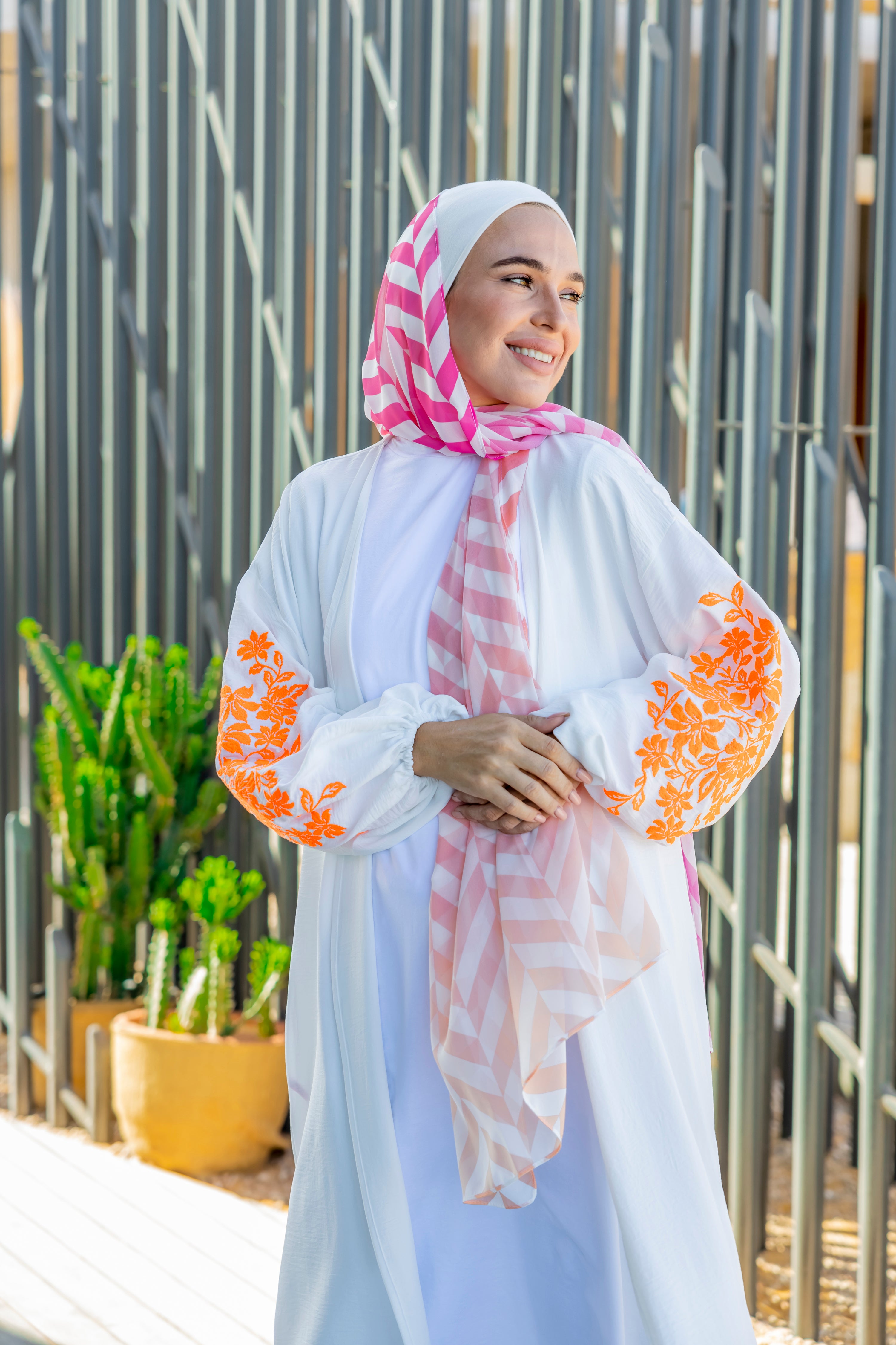 Basic Embroidered Cardigan-White