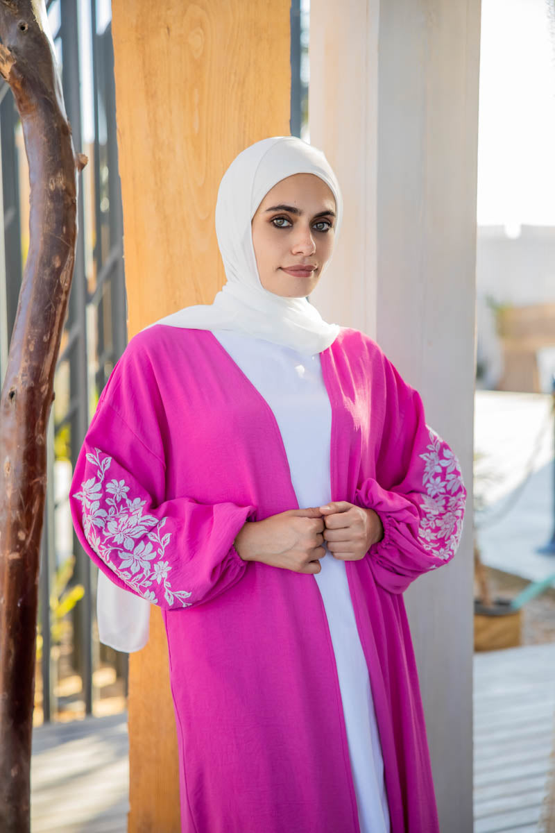 Basic Embroidered Cardigan-Fuchsia