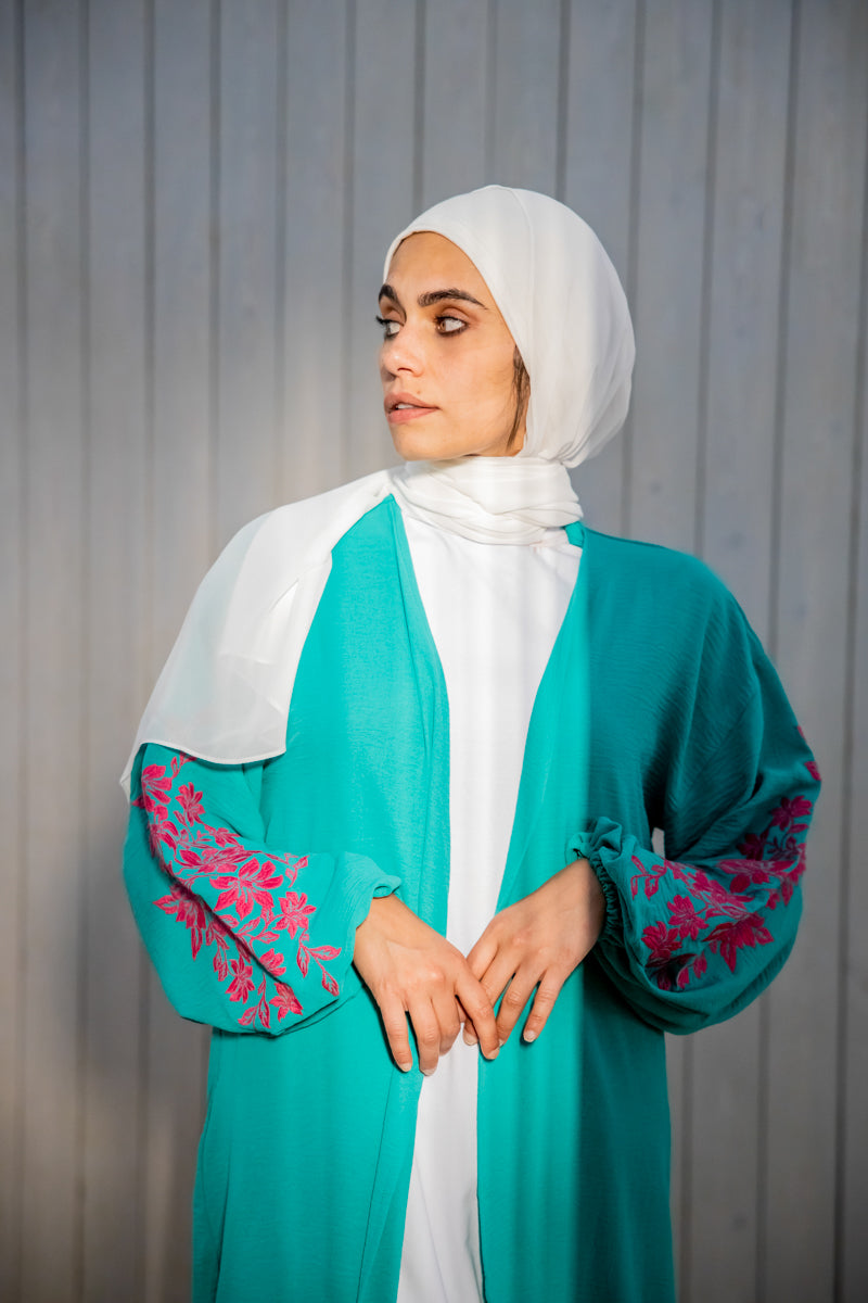 Basic Embroidered Cardigan-Green