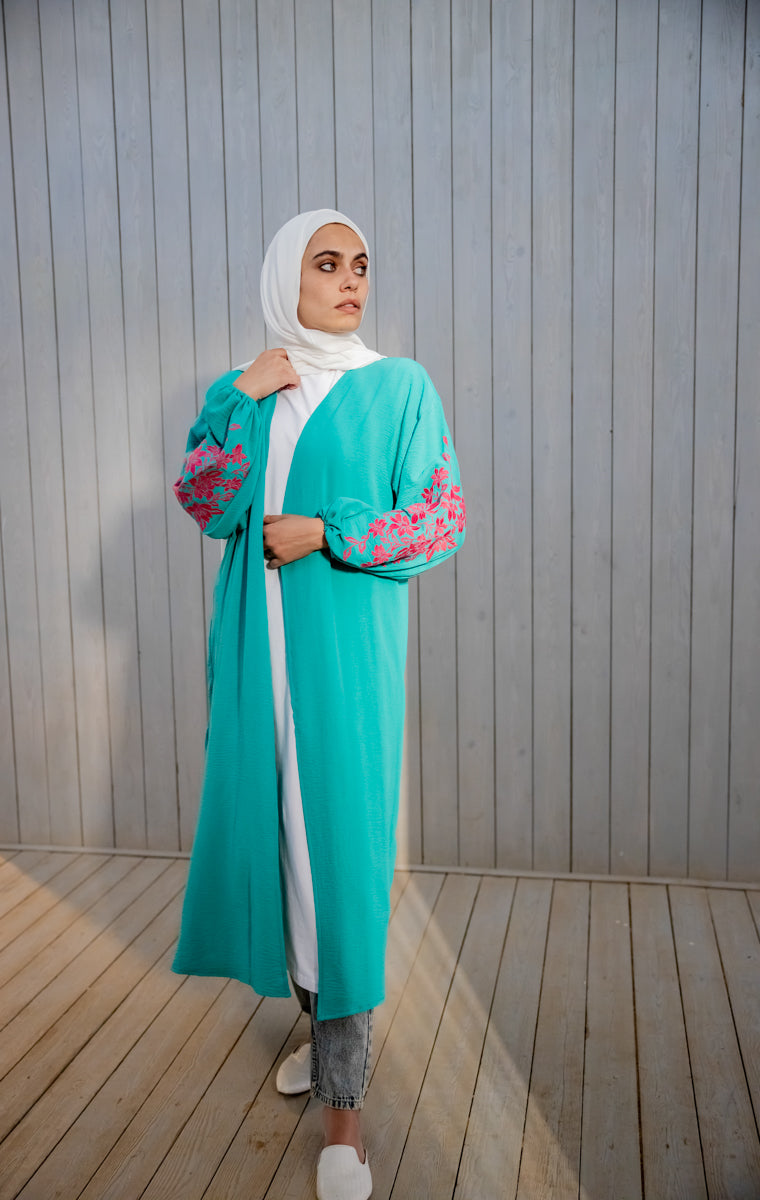 Basic Embroidered Cardigan-Green