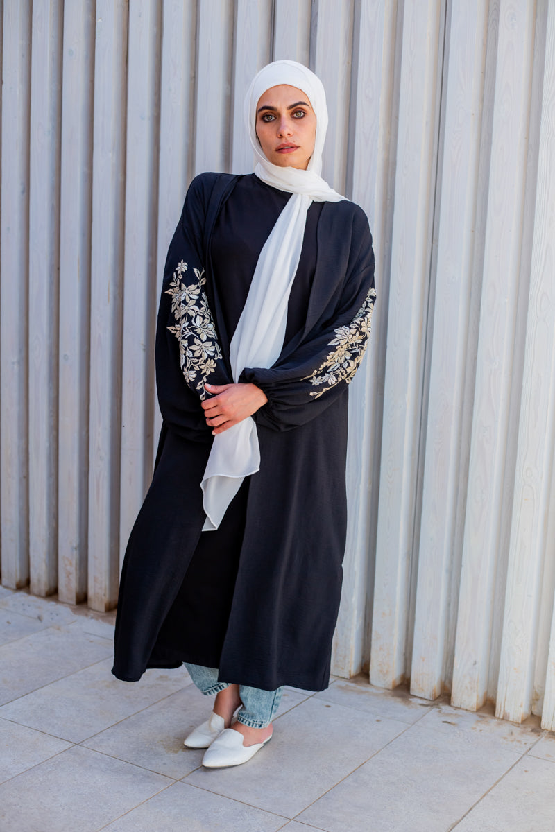 Basic Embroidered Cardigan-Black