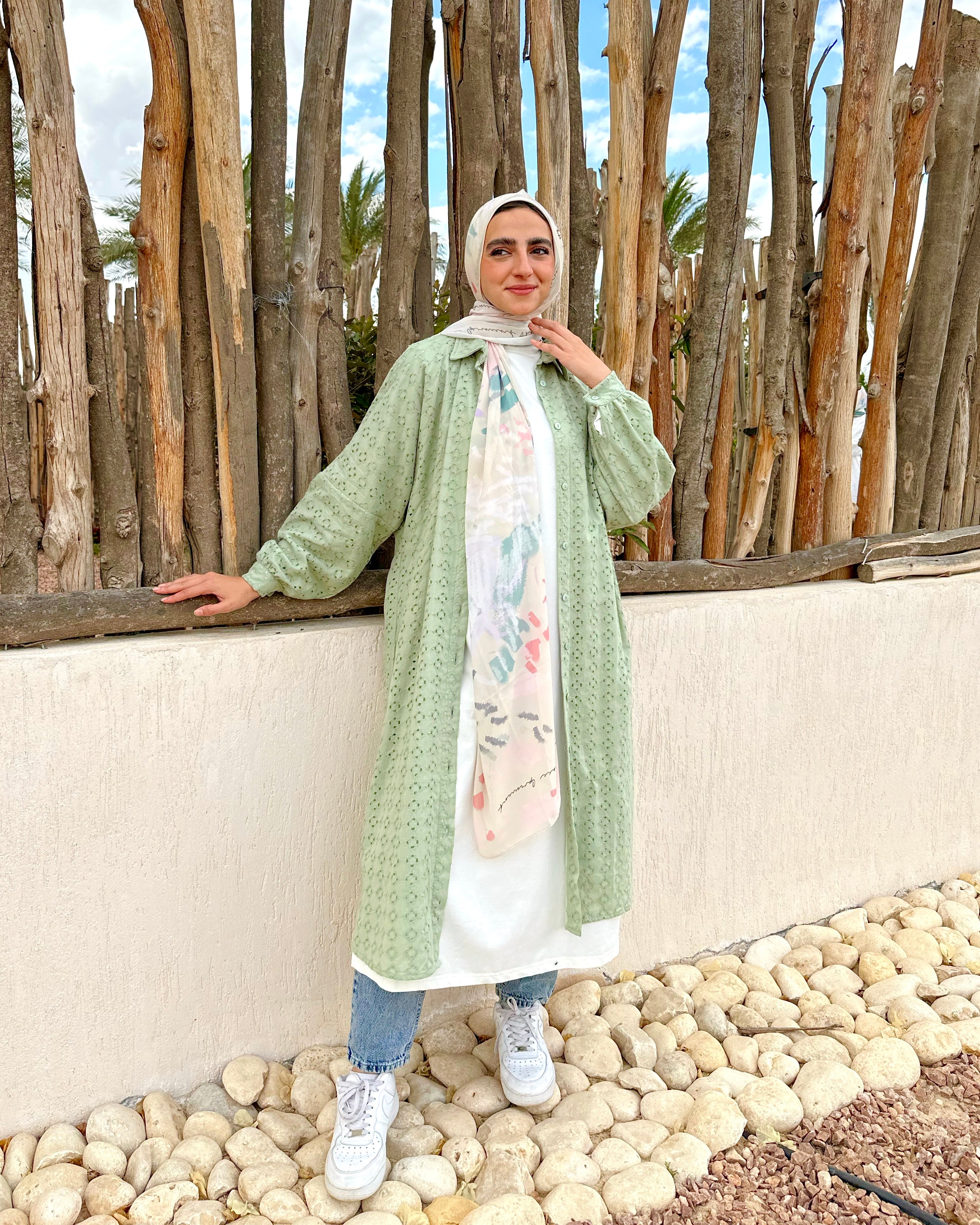 Lined Broderie Shirt-Mint