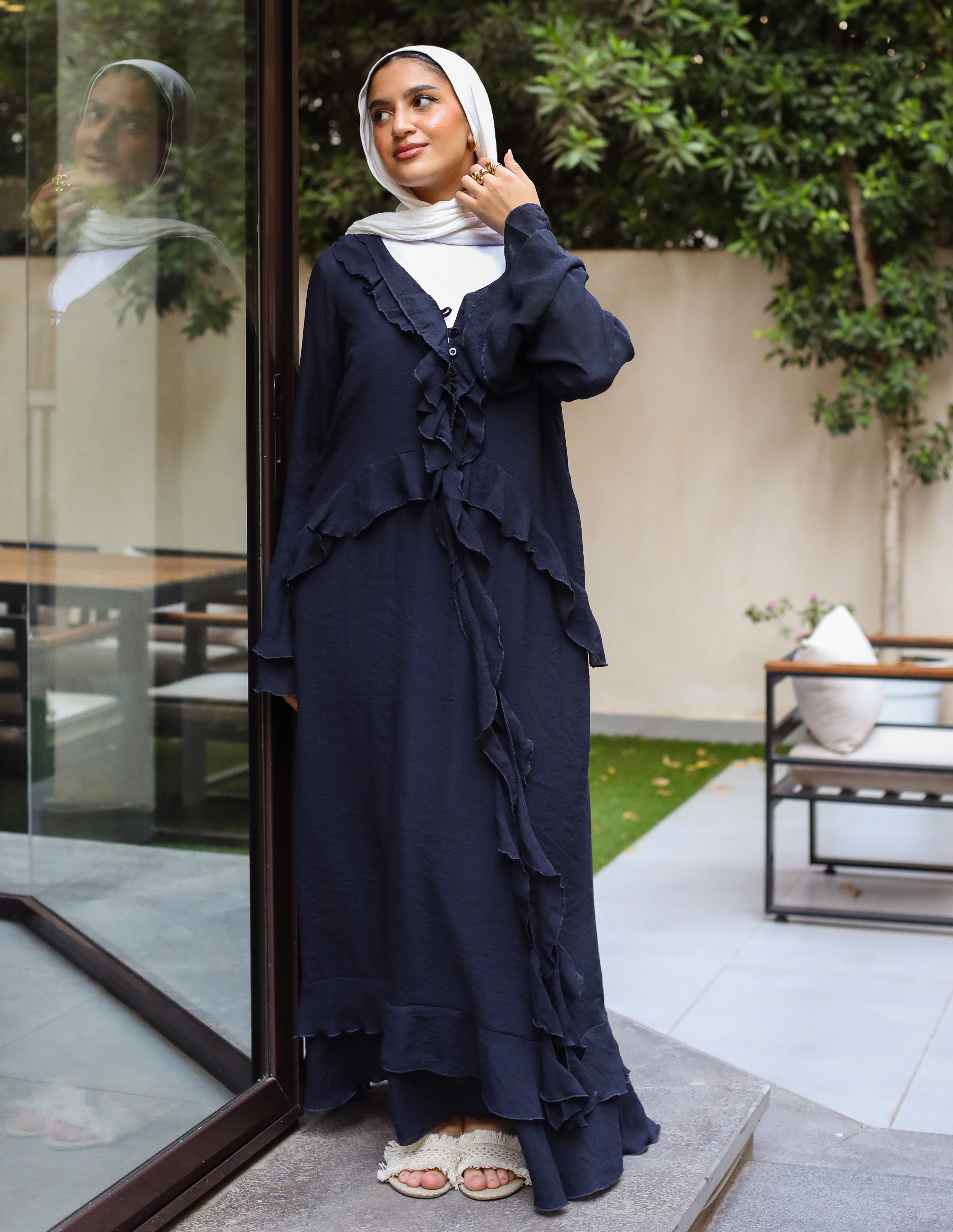Ruffles Casual Dress - Black