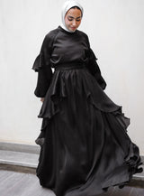 Satin Ruffles Dress - Black