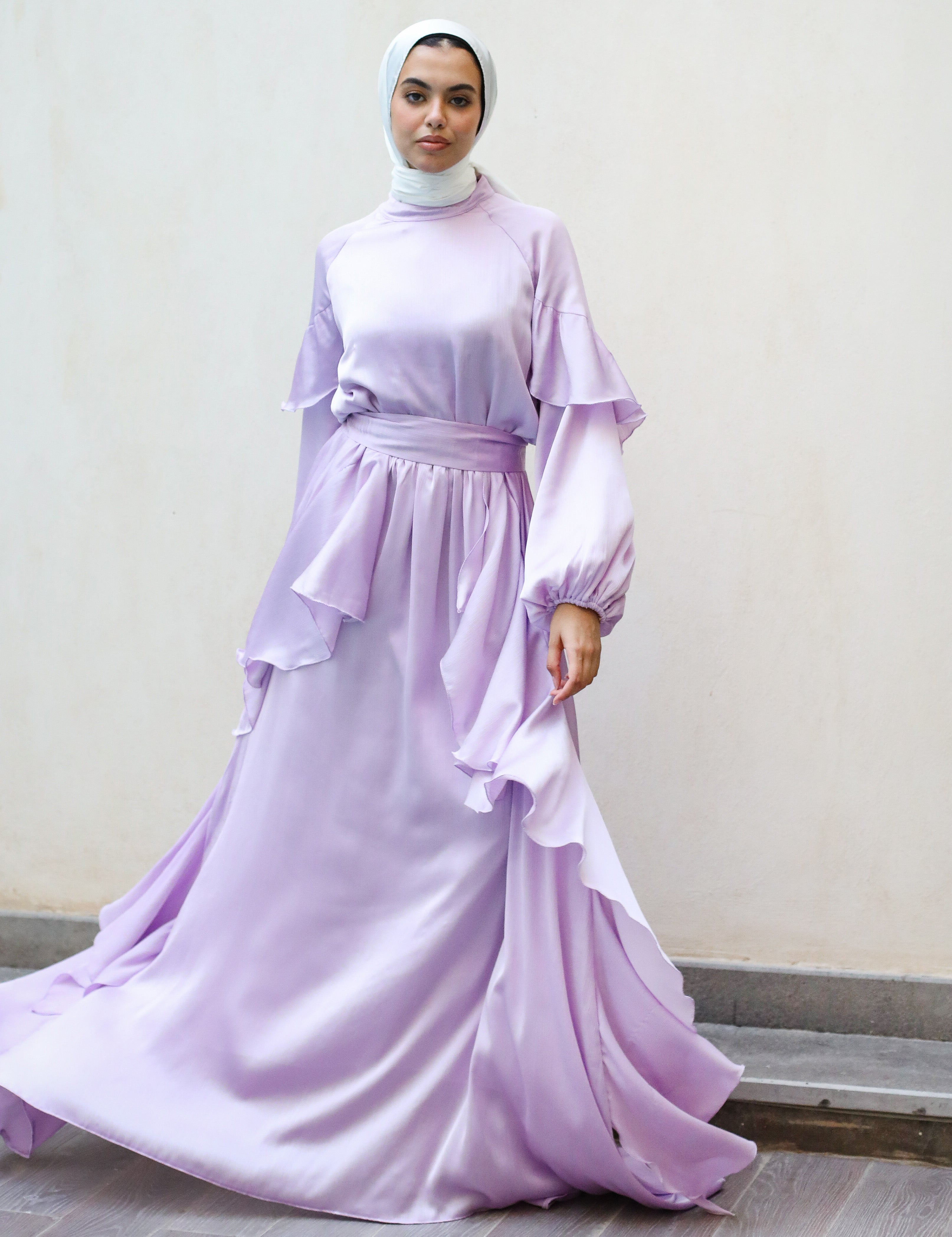 Satin Ruffles Dress - Lilac