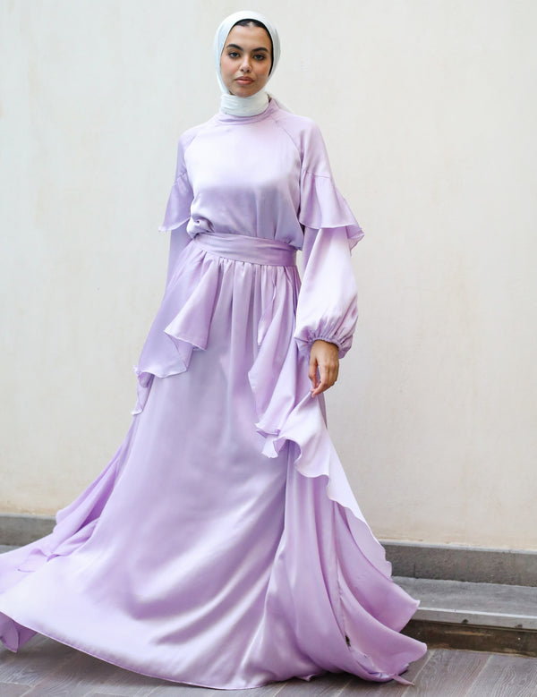 Satin Ruffles Dress - Lilac