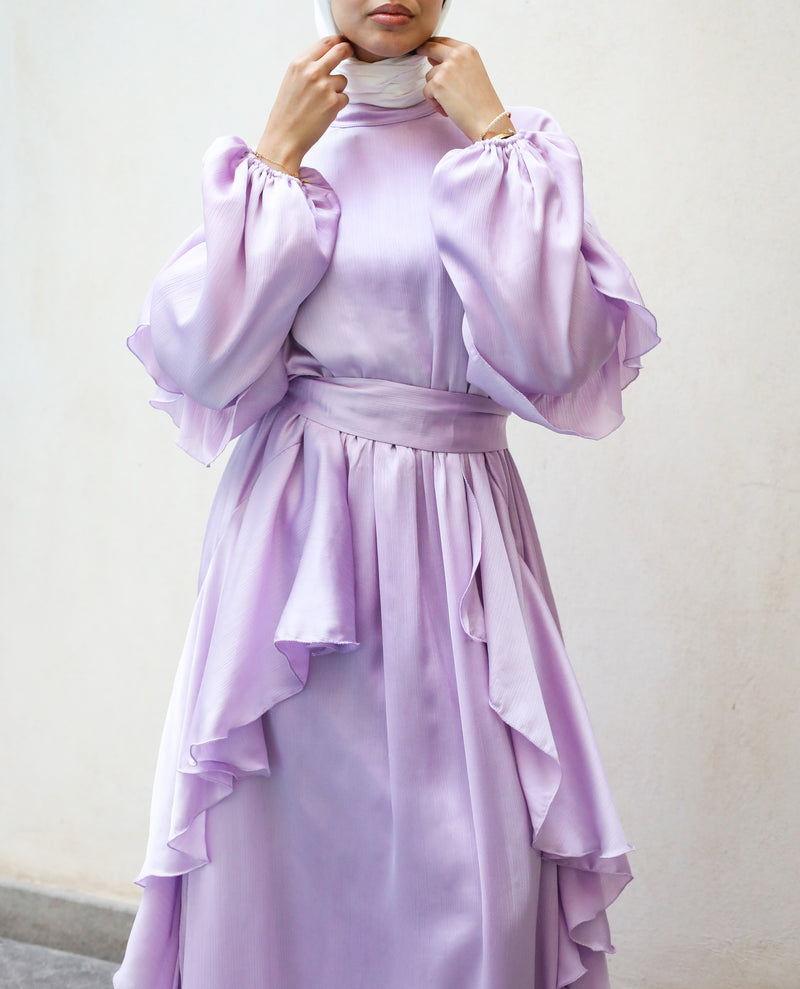 Satin Ruffles Dress - Lilac