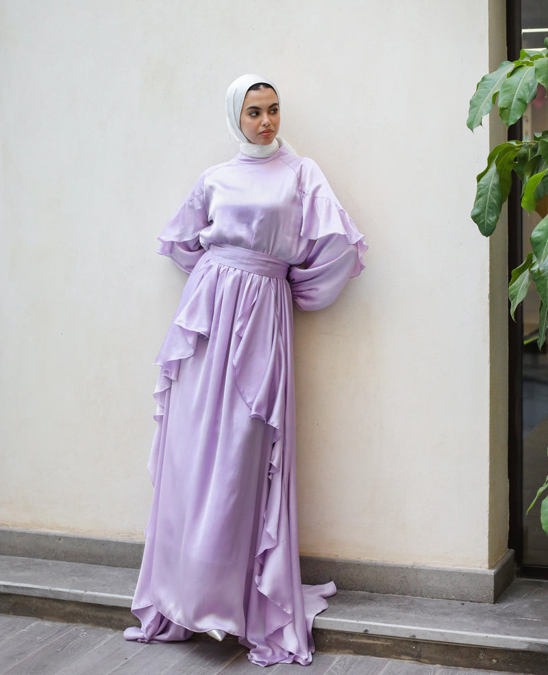 Satin Ruffles Dress - Lilac