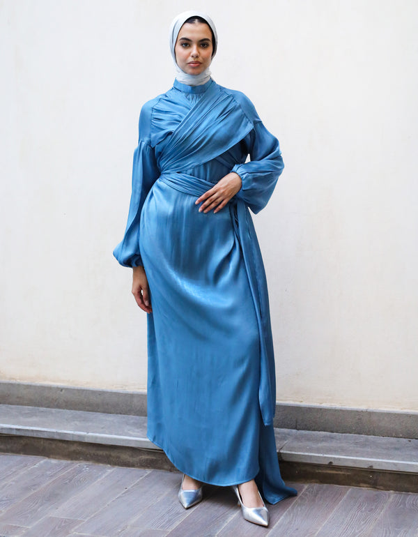 Draped Overlapping Dress - Blue