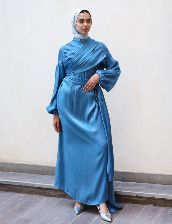 Draped Overlapping Dress - Blue