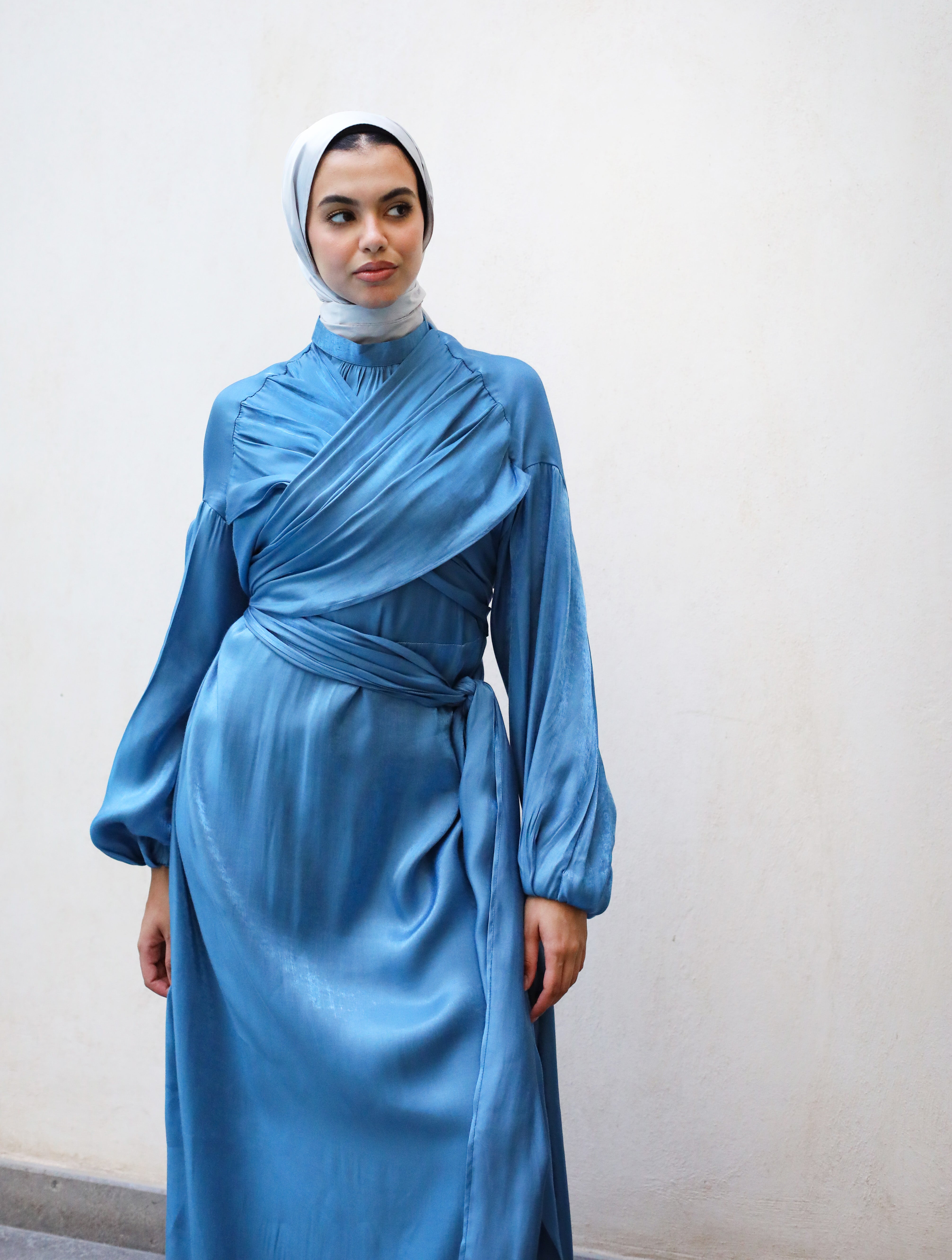 Draped Overlapping Dress - Blue