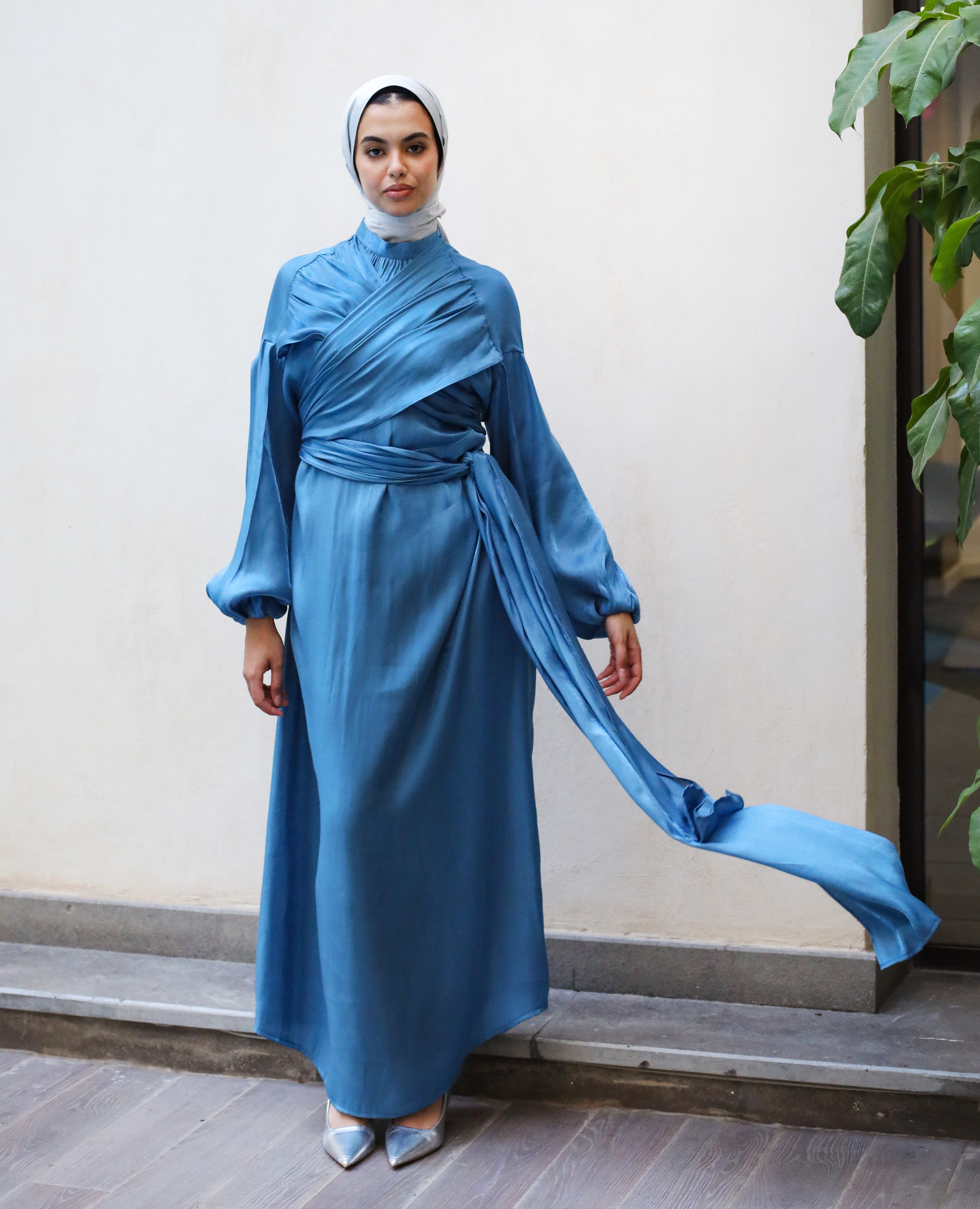 Draped Overlapping Dress - Blue