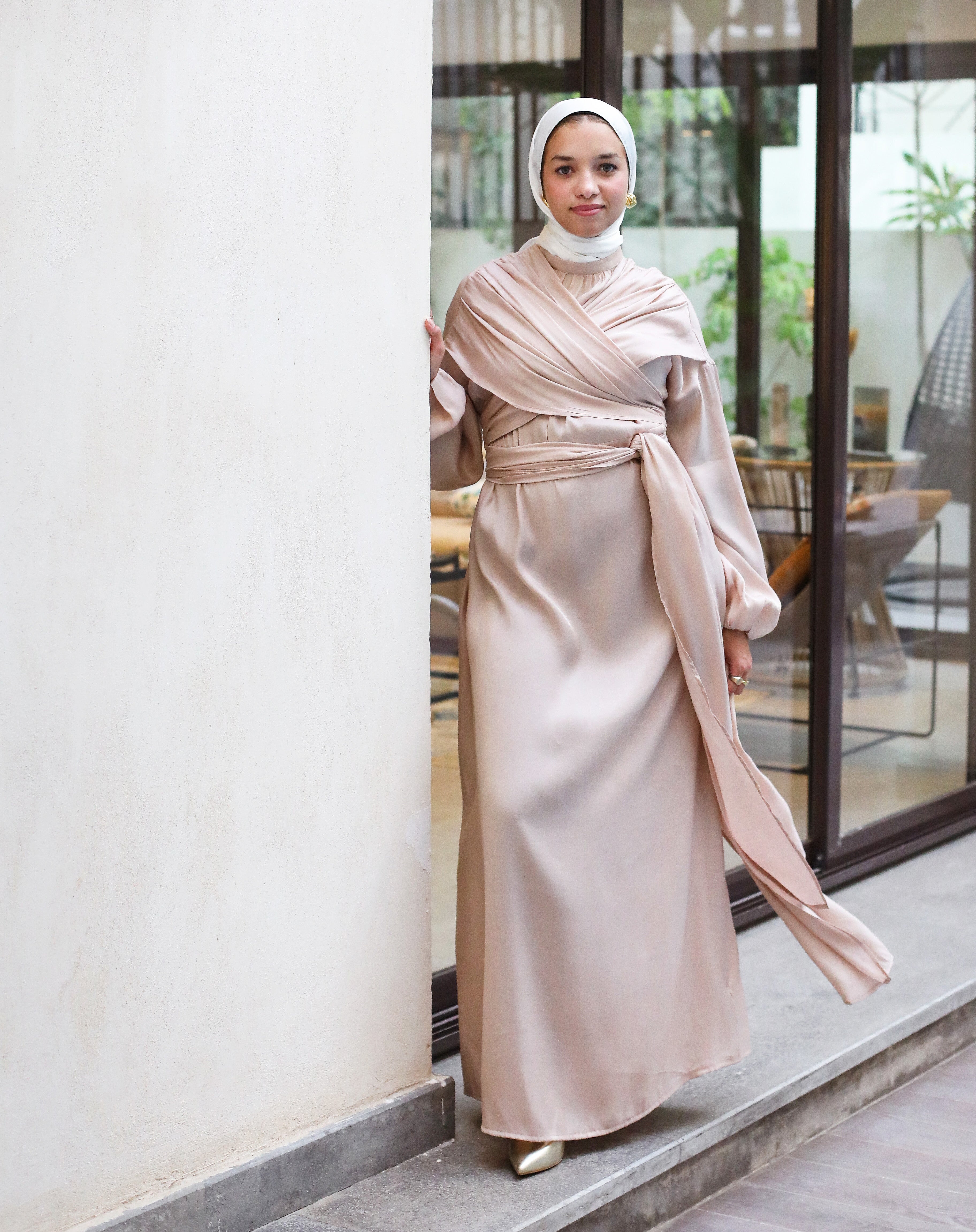 Draped Overlapping Dress - Beige