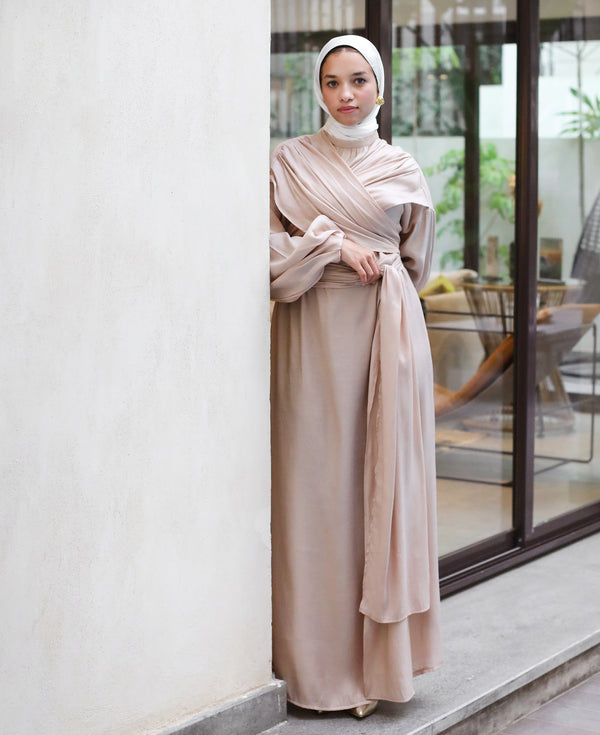 Draped Overlapping Dress - Beige