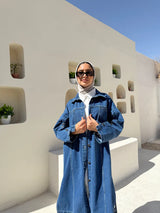 Denim Buttoned Jacket - Dark Blue