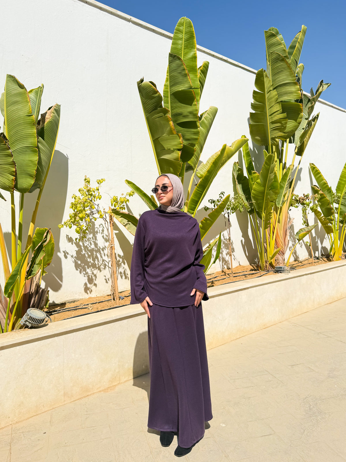 Knitted Panels Skirt -Purple