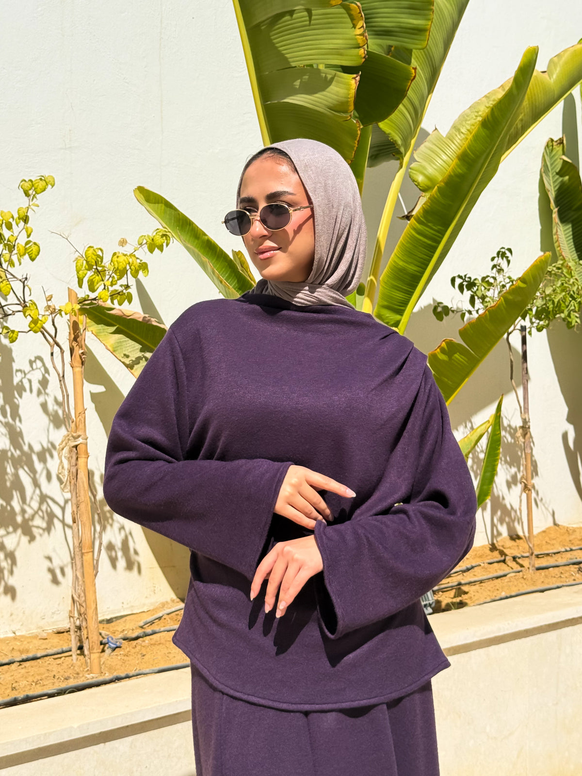 Knitted Asymmetric blouse- Purple