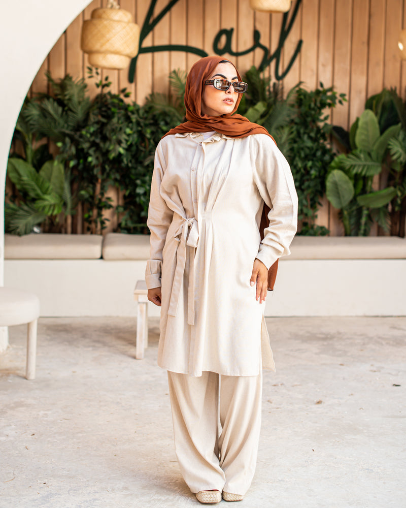 Asymmetric Linen Blouse-Beige